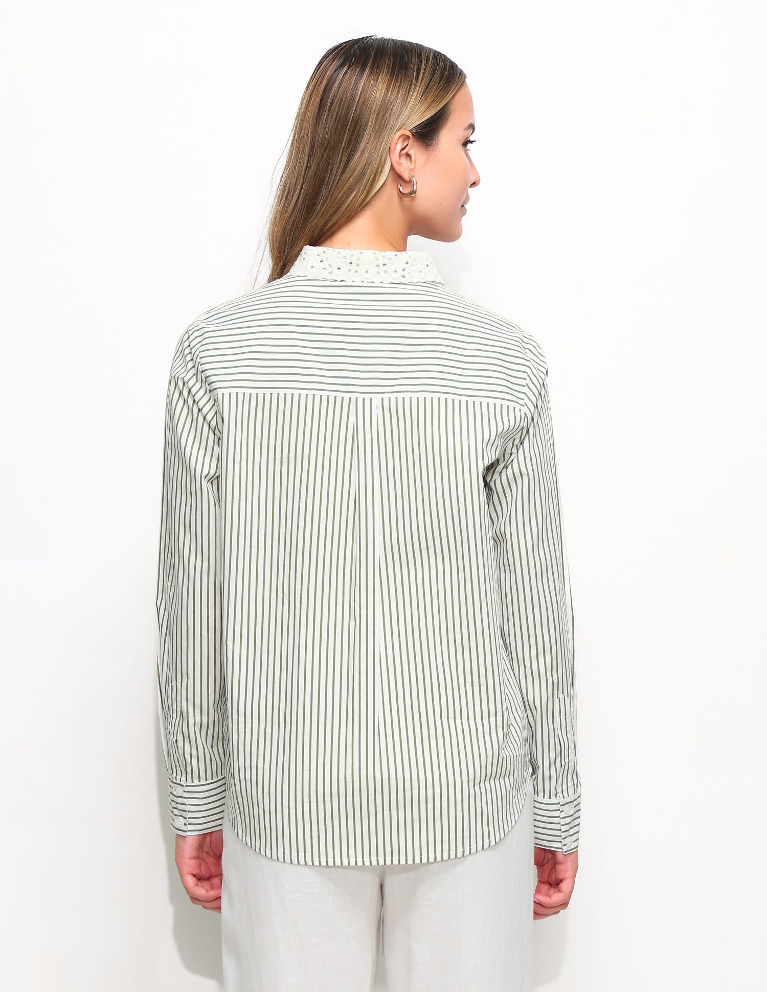 Regular Fit Striped Shirt With Schiffli Collar Green - U.S. Polo Assn. India | Large