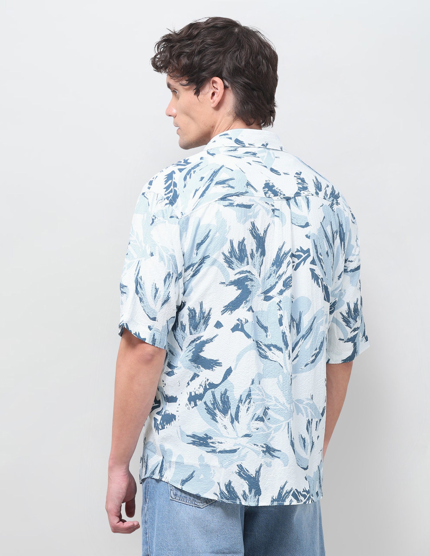 Floral Printed Seersucker Shirt Light Blue - U.S. Polo Assn. India | Large