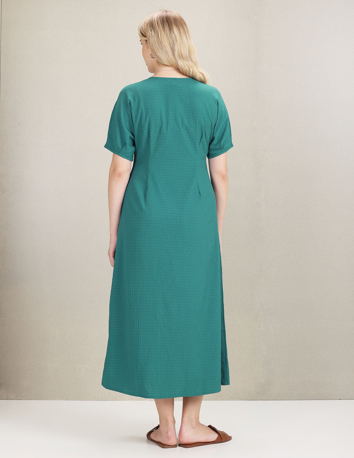 Textured Fit And Flare Midi Dress Teal - U.S. Polo Assn. India | Large