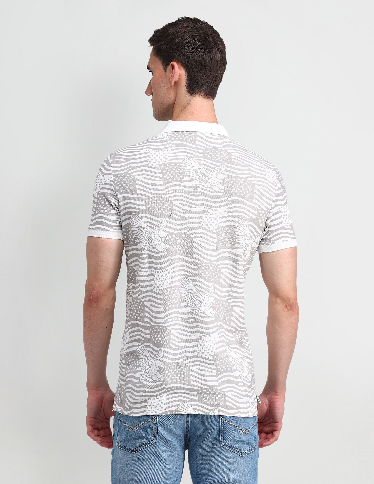 Muscle Fit Printed Polo Shirt White - U.S. Polo Assn. India | Large