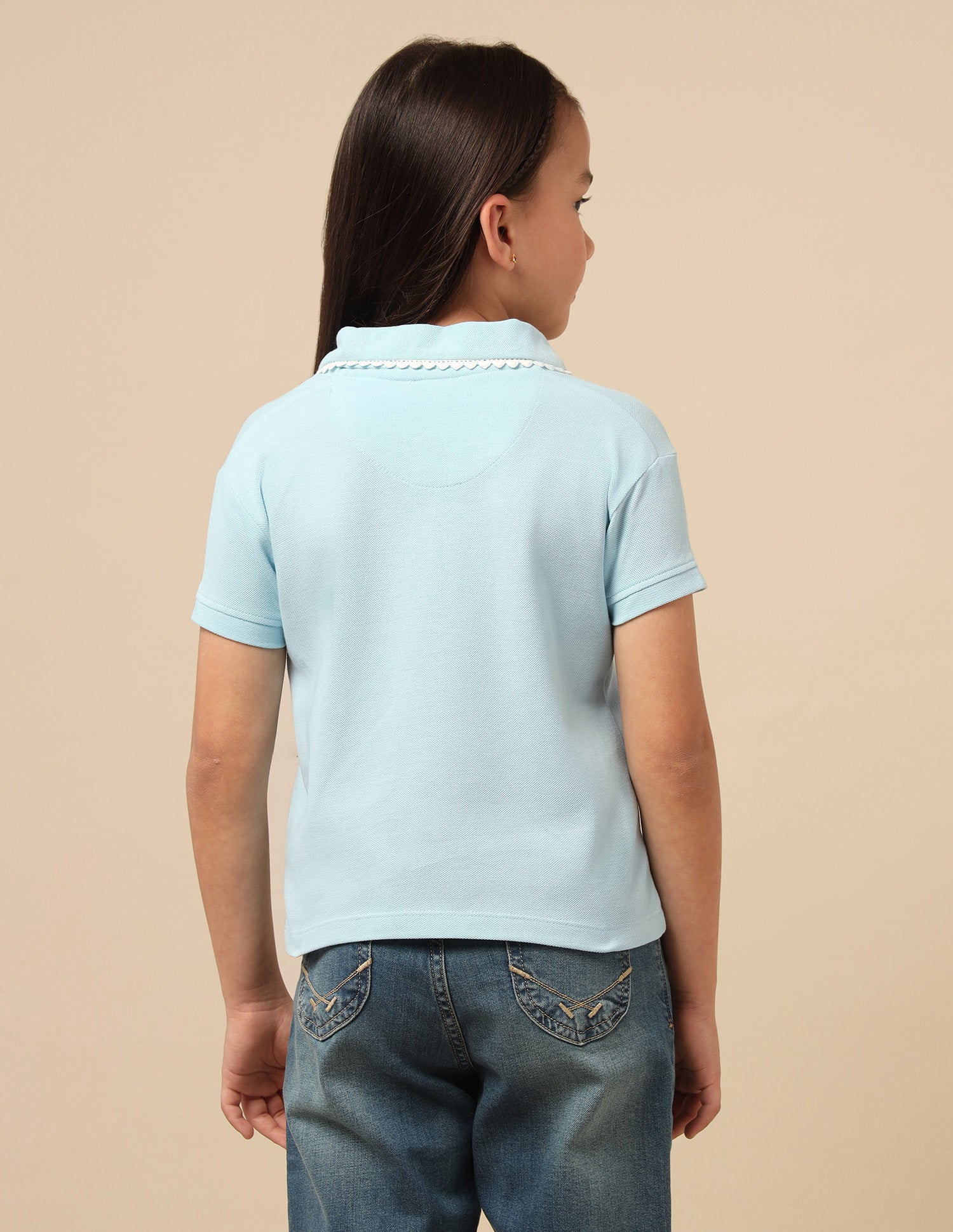 Girls Solid Lace Trim Top Light Blue - U.S. POLO ASSN. | Large