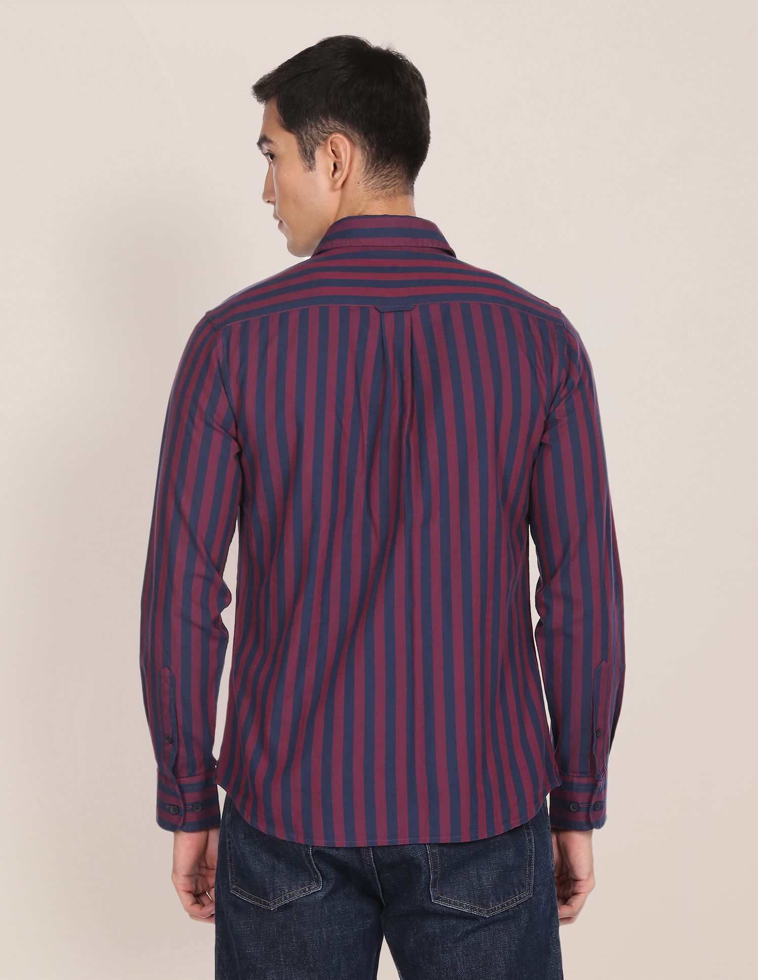 Men Maroon And Navy Striped Cotton Formal Shirt Maroon and Navy - U.S. POLO ASSN. | Large