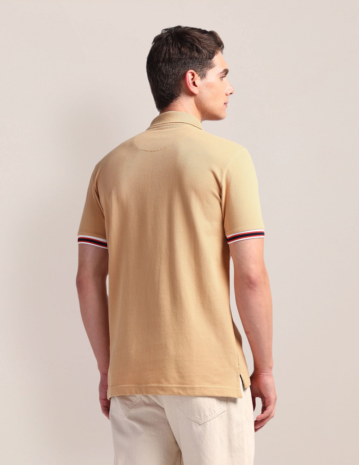 Tipped Sleeve Hem Slim Polo Shirt Beige - U.S. Polo Assn. India | Large