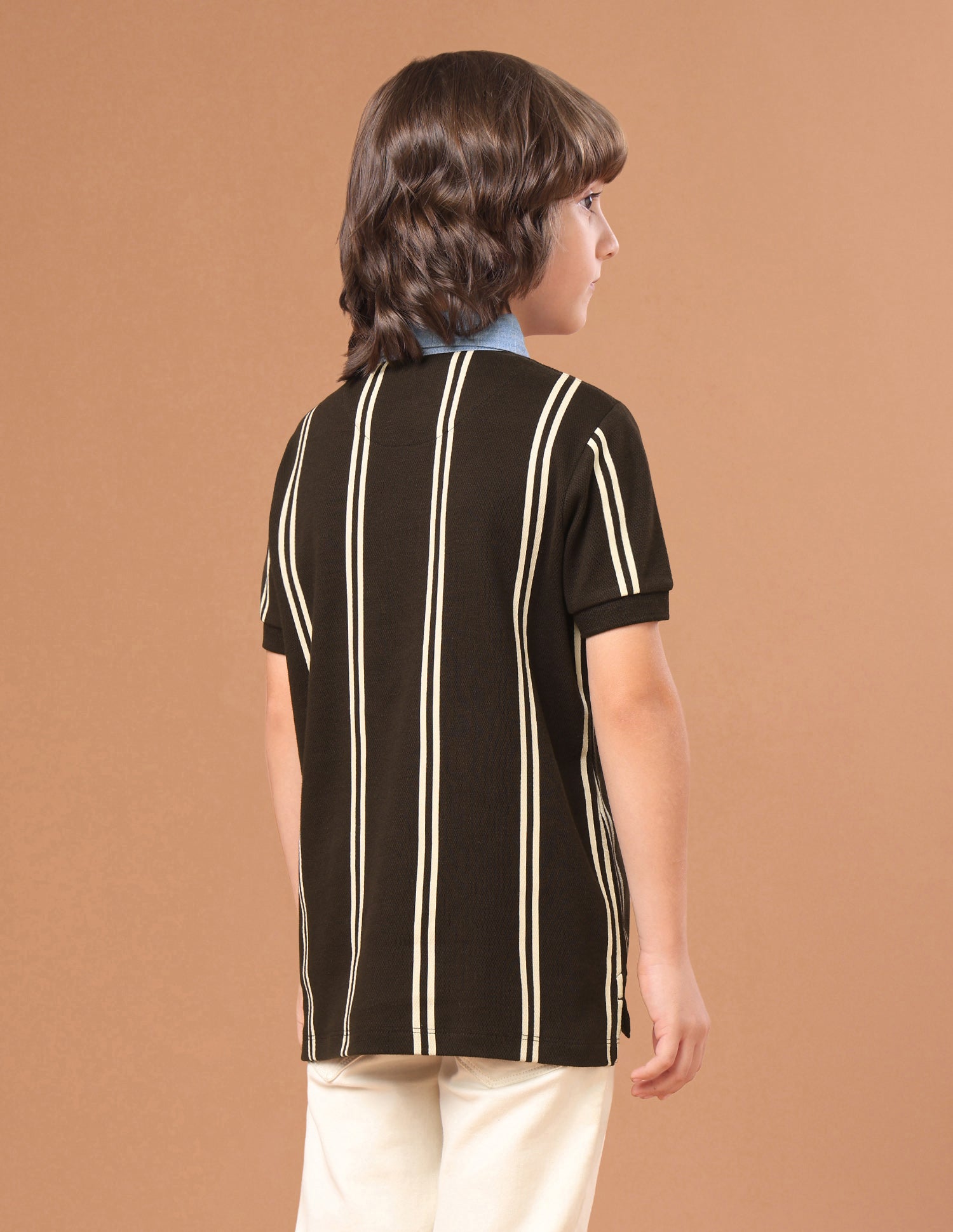 Vertical Striped Regular Fit Polo Shirt Light Brown - U.S. Polo Assn. India | Large