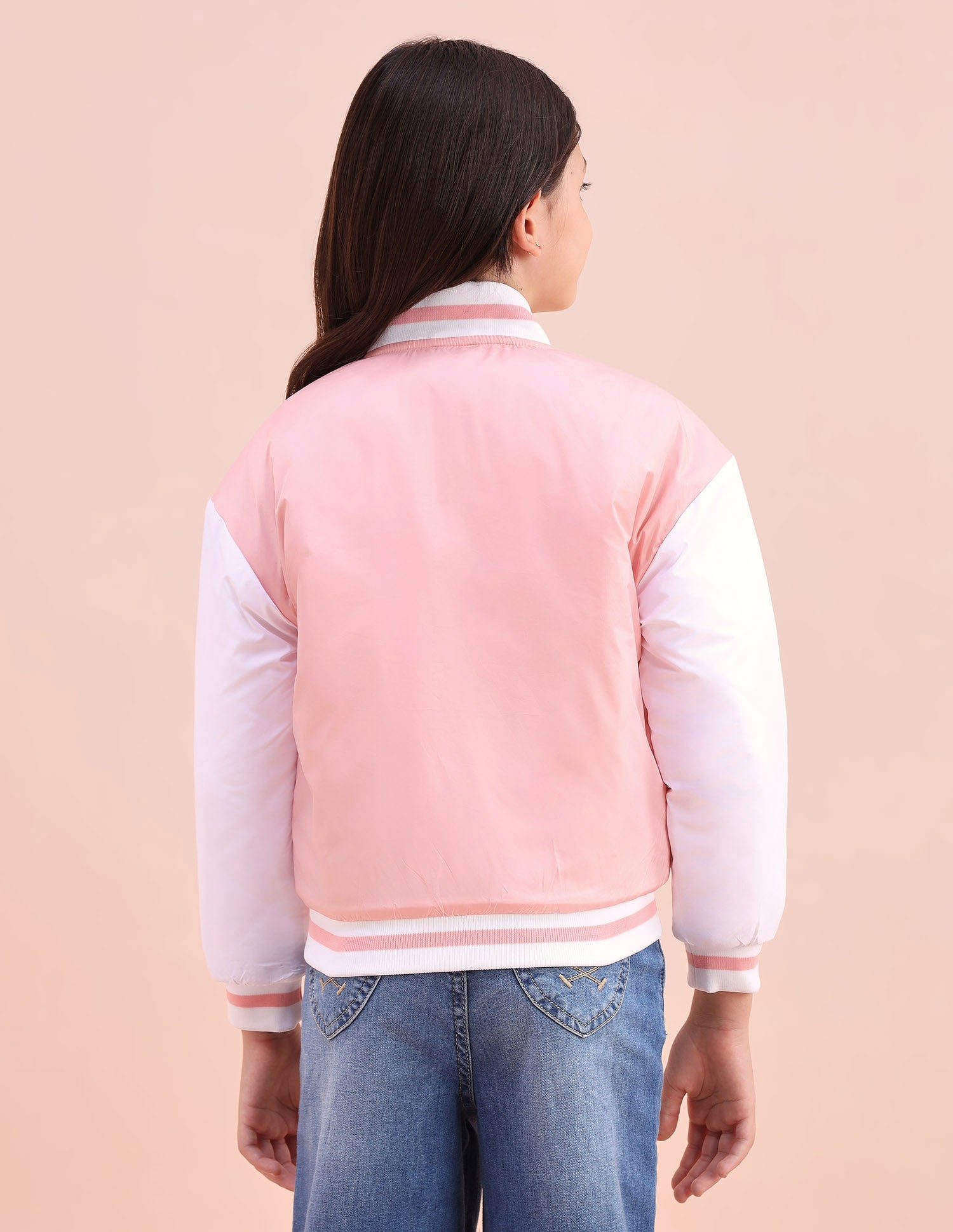 Colourblocked Regular Fit Varsity Jacket Light Peach - U.S. POLO ASSN. | Large