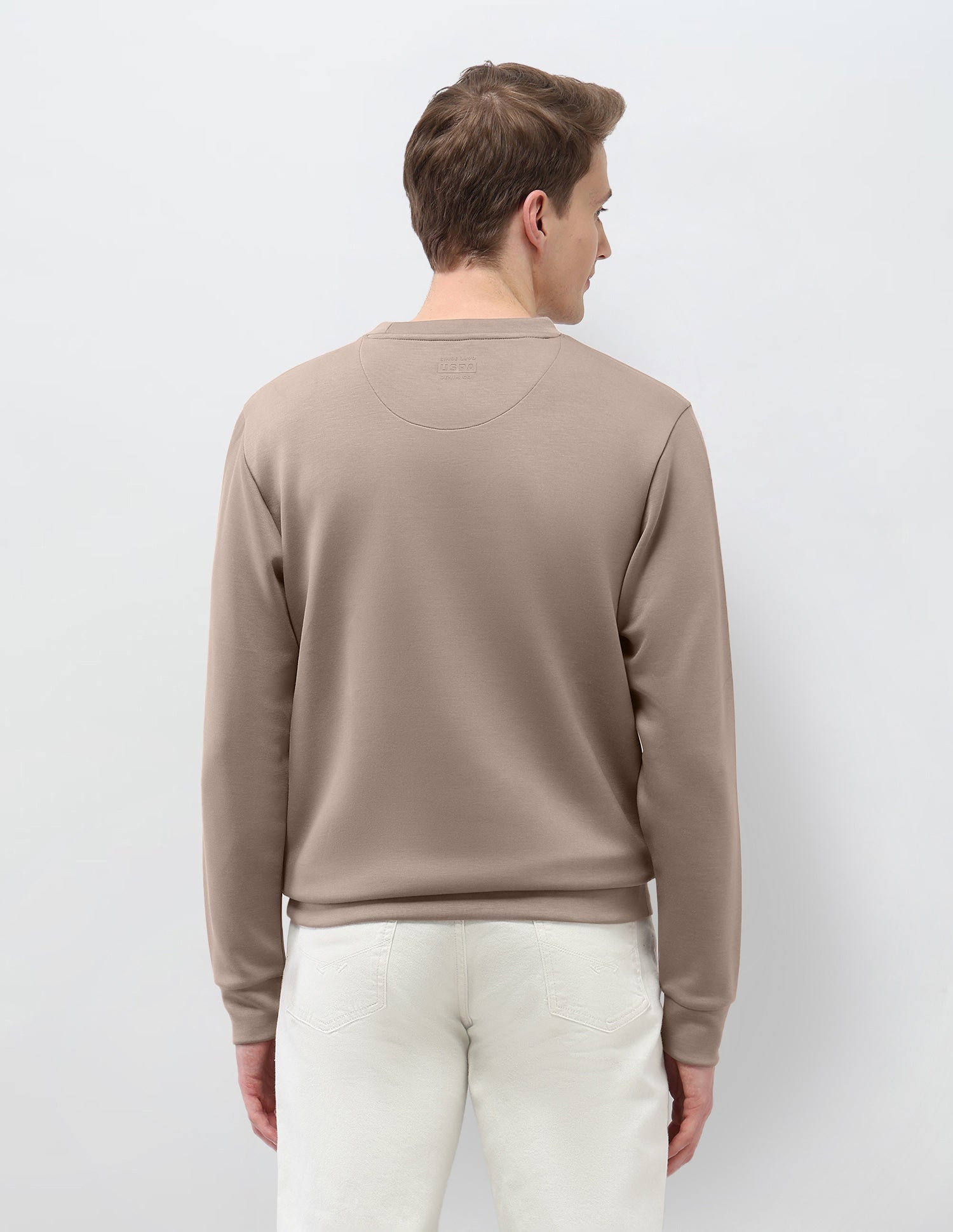 Brand Embossed Regular Fit Sweatshirt Light Khaki - U.S. Polo Assn. India | Large
