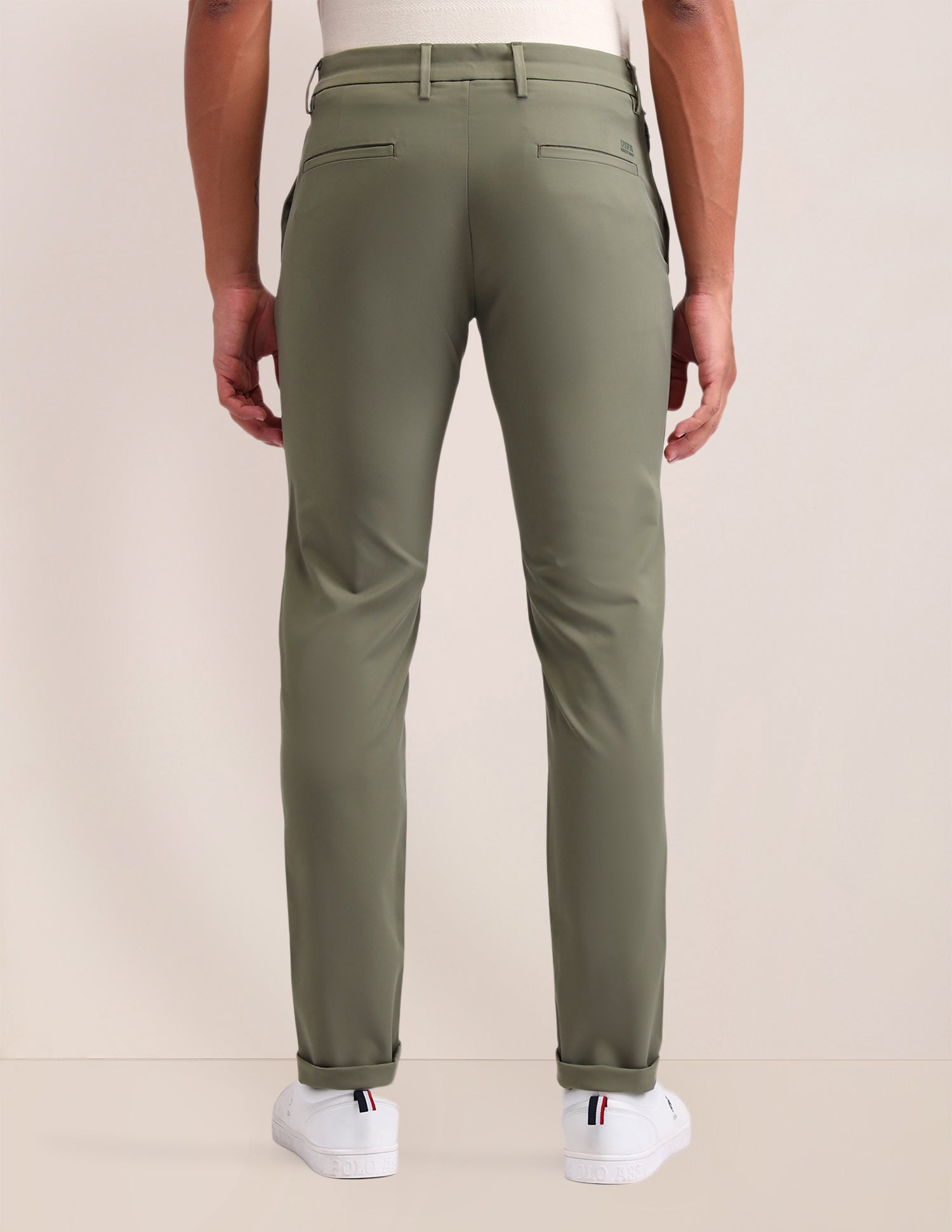 Austin Slim Fit Solid Trousers Light Olive - U.S. Polo Assn. India | Large