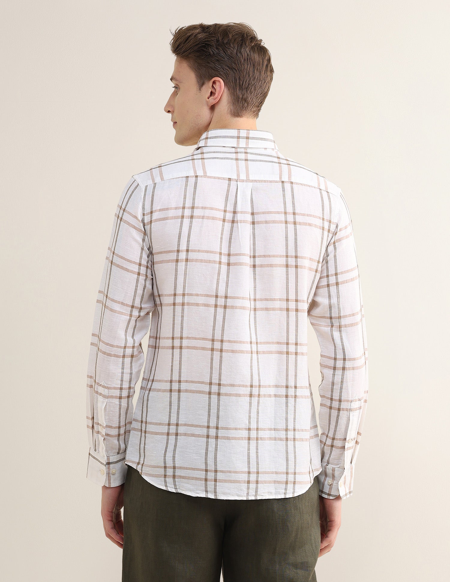 Grid Tattersall Checked Regular Fit Shirt Beige - U.S. Polo Assn. India | Large