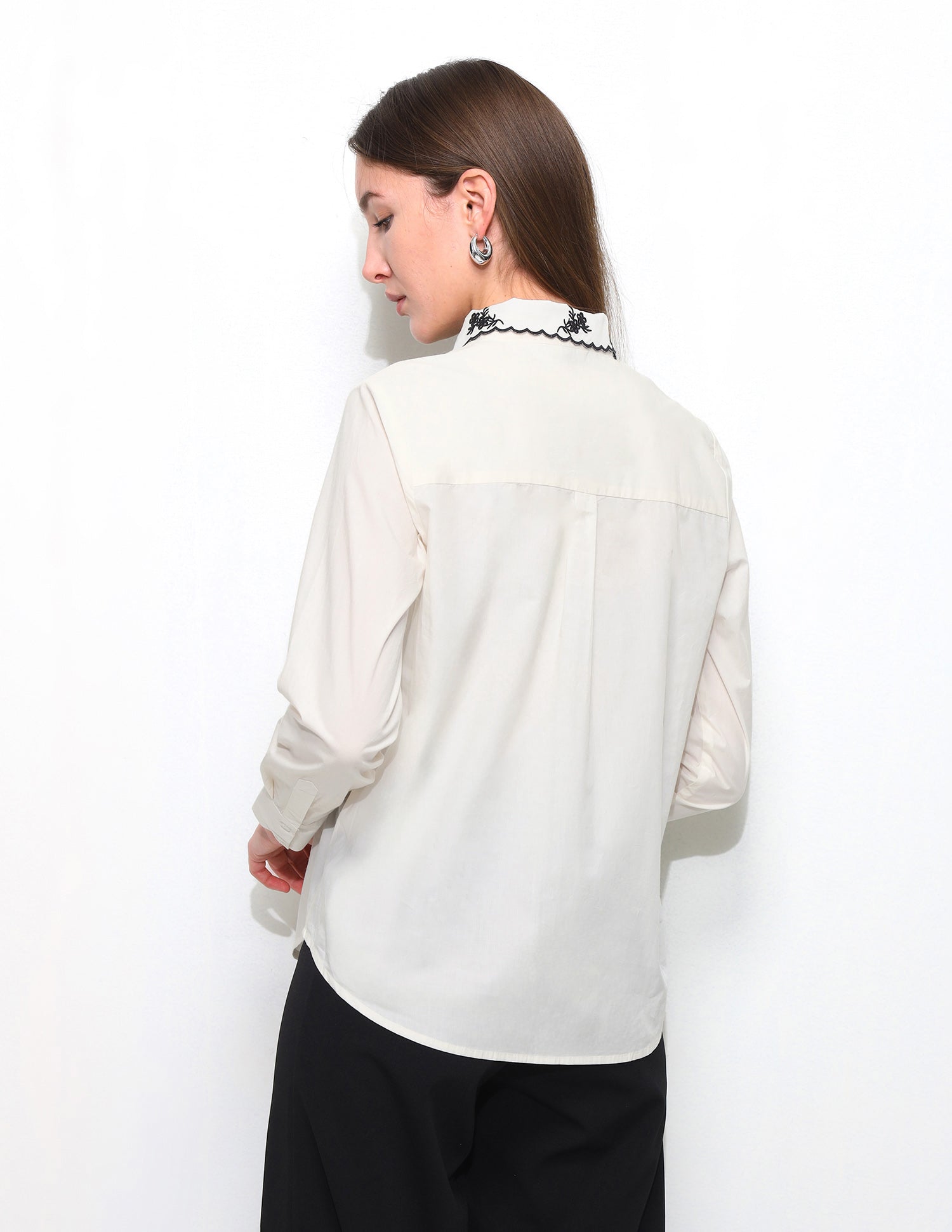 Regular Fit Embroidered Collar Shirt Off White - U.S. Polo Assn. India | Large
