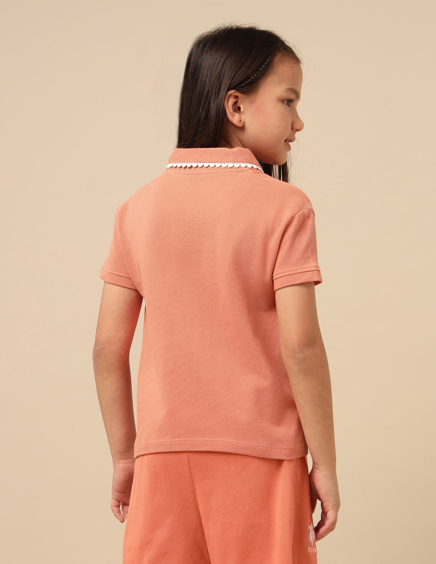 Girls Solid Lace Trim Top Rust - U.S. POLO ASSN. | Large