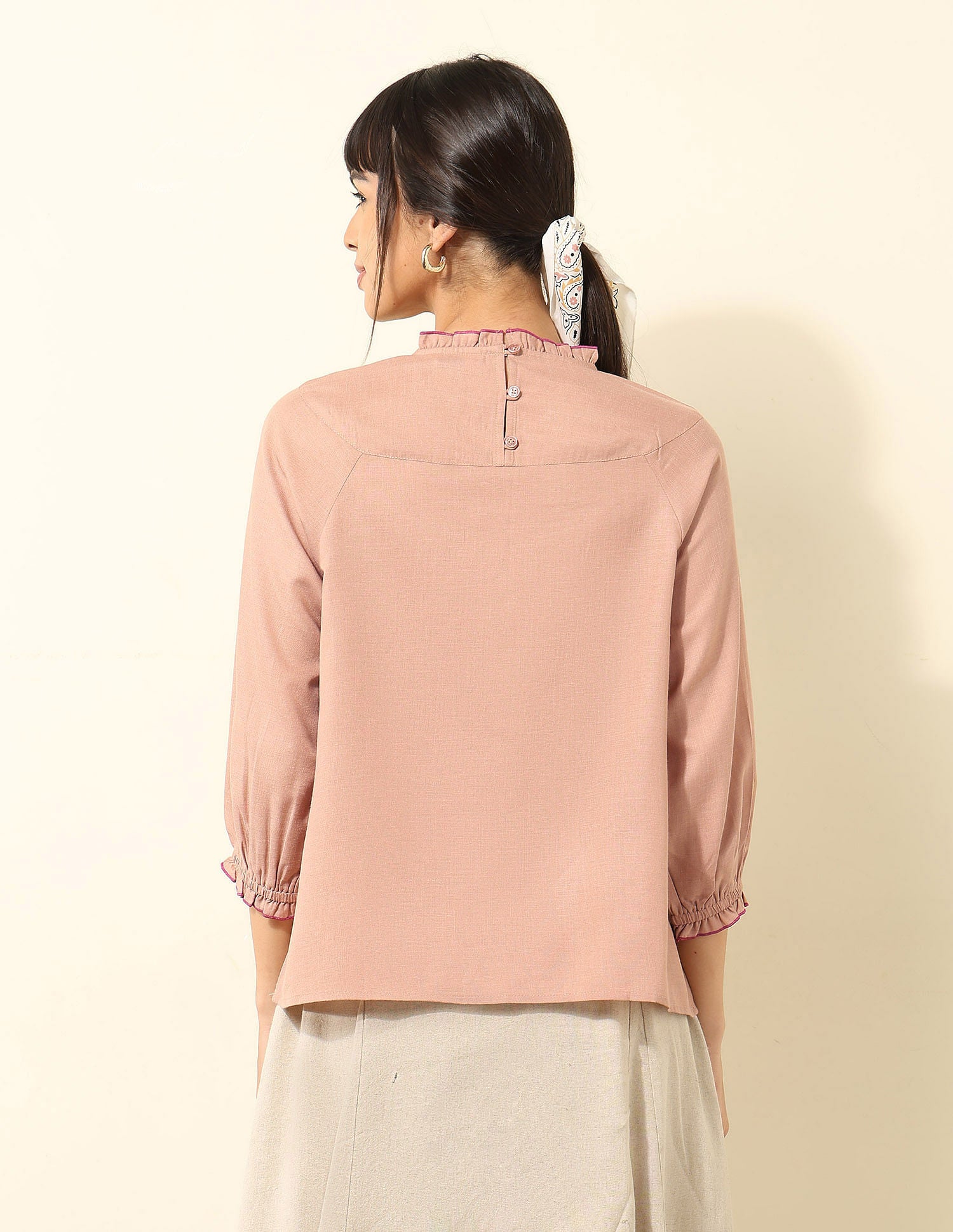 Yoke Embroidered Frill Top Beige - U.S. POLO ASSN. | Large