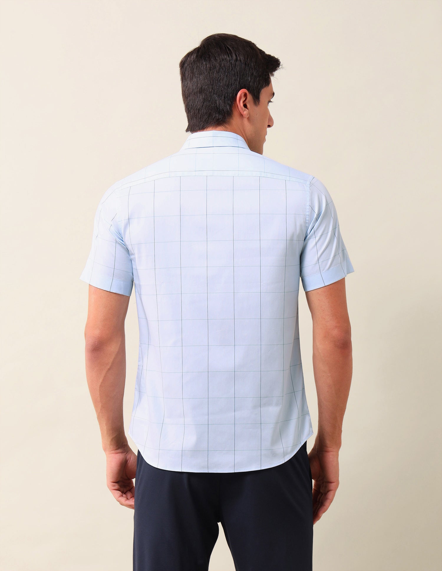 Windowpane Checked Tailored Fit Shirt Light Blue - U.S. Polo Assn. India | Large