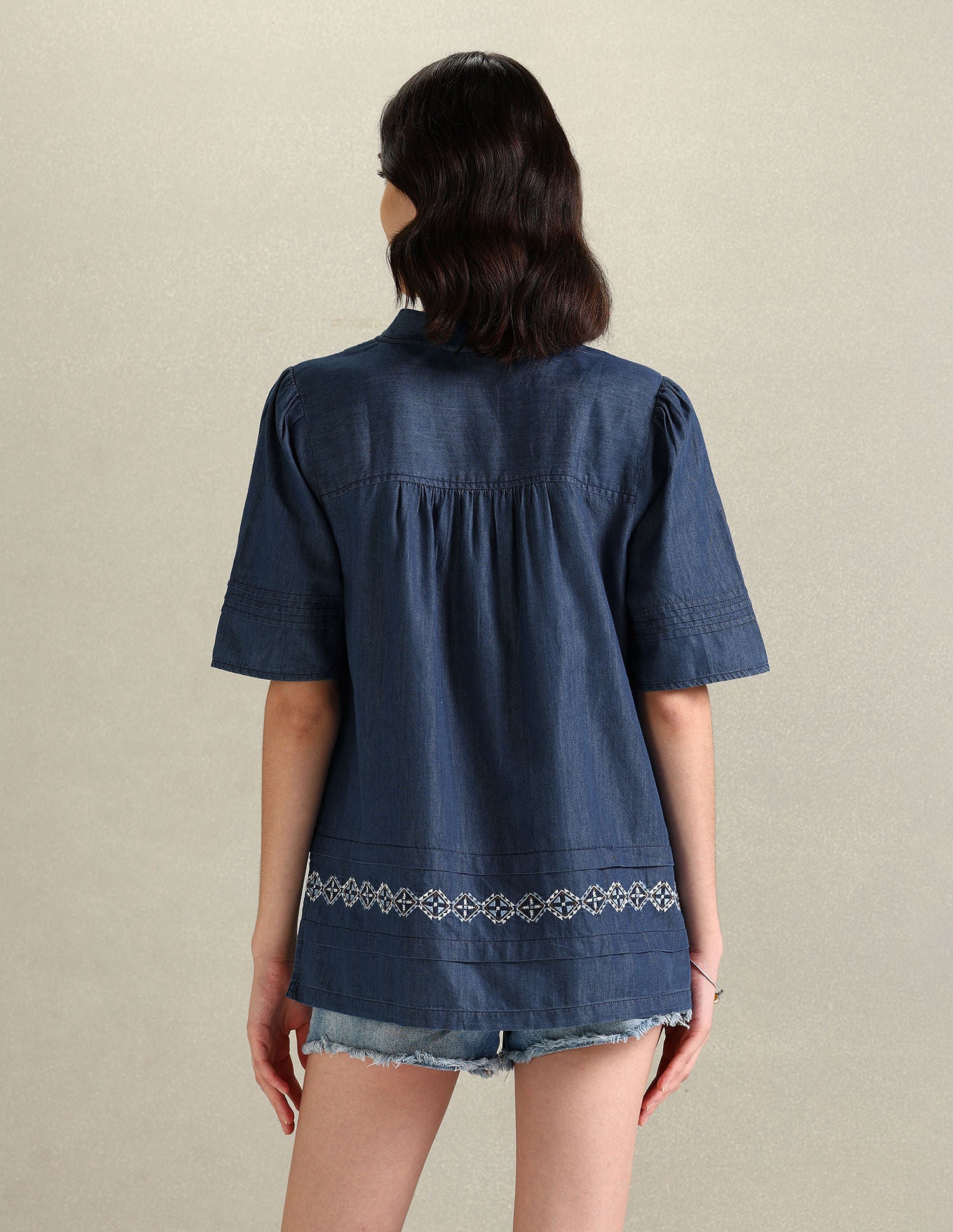 V-Neck Chambray Top Blue - U.S. POLO ASSN. | Large