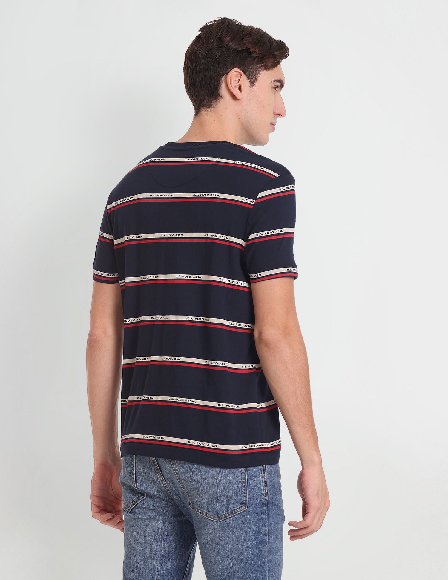Horizontal Stripe Cotton T-Shirt Navy - U.S. Polo Assn. India | Large