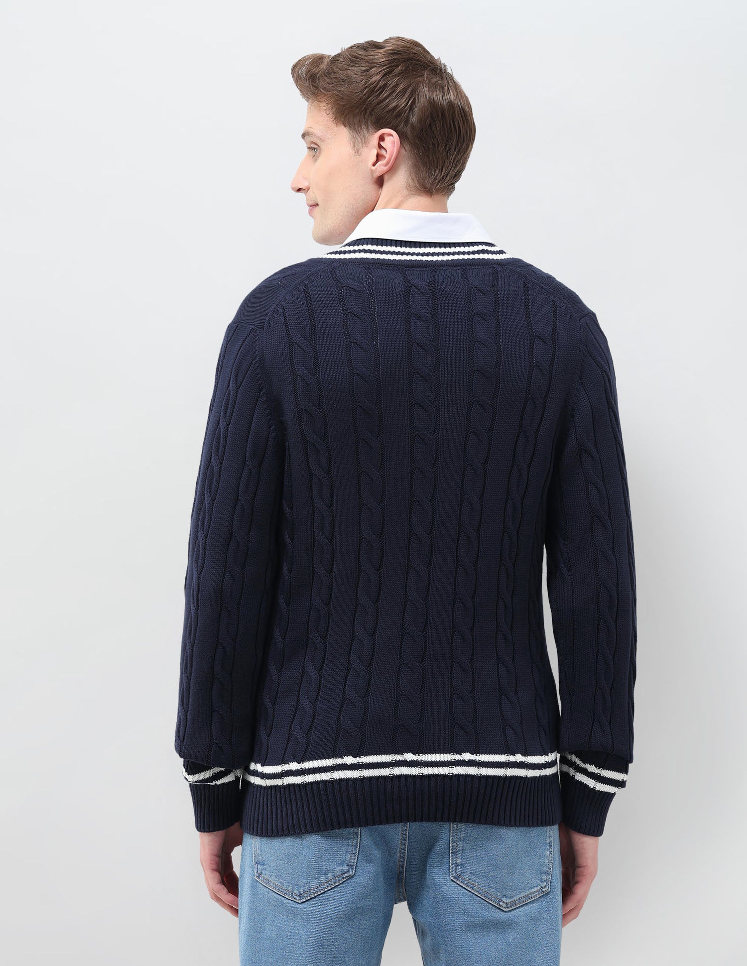 Patterned Cable Knit Regular Fit Sweater Navy - U.S. Polo Assn. India | Large