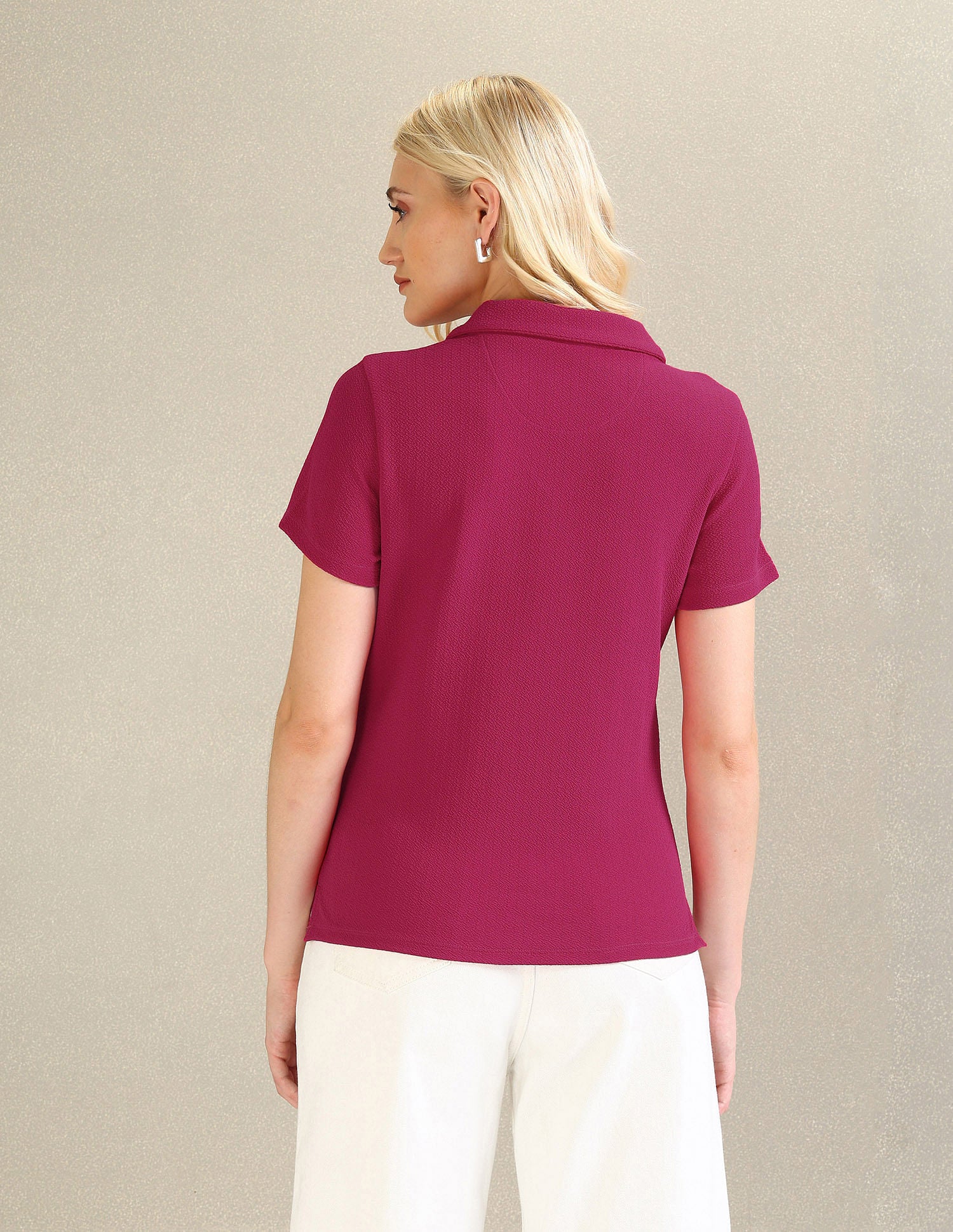 Ribbed Collar Textured Polo Shirt Dark Pink - U.S. POLO ASSN. | Large