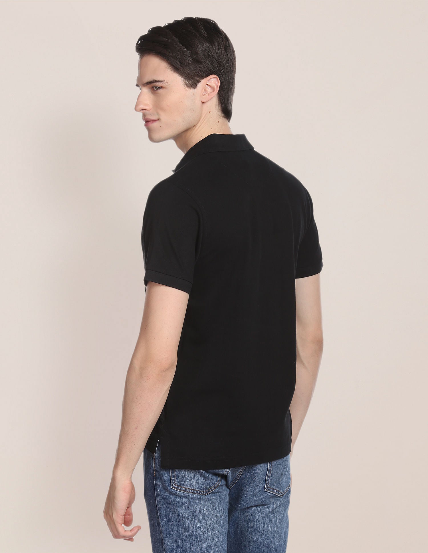 Ribbed Collar Solid Polo Shirt Black - U.S. POLO ASSN. | Large