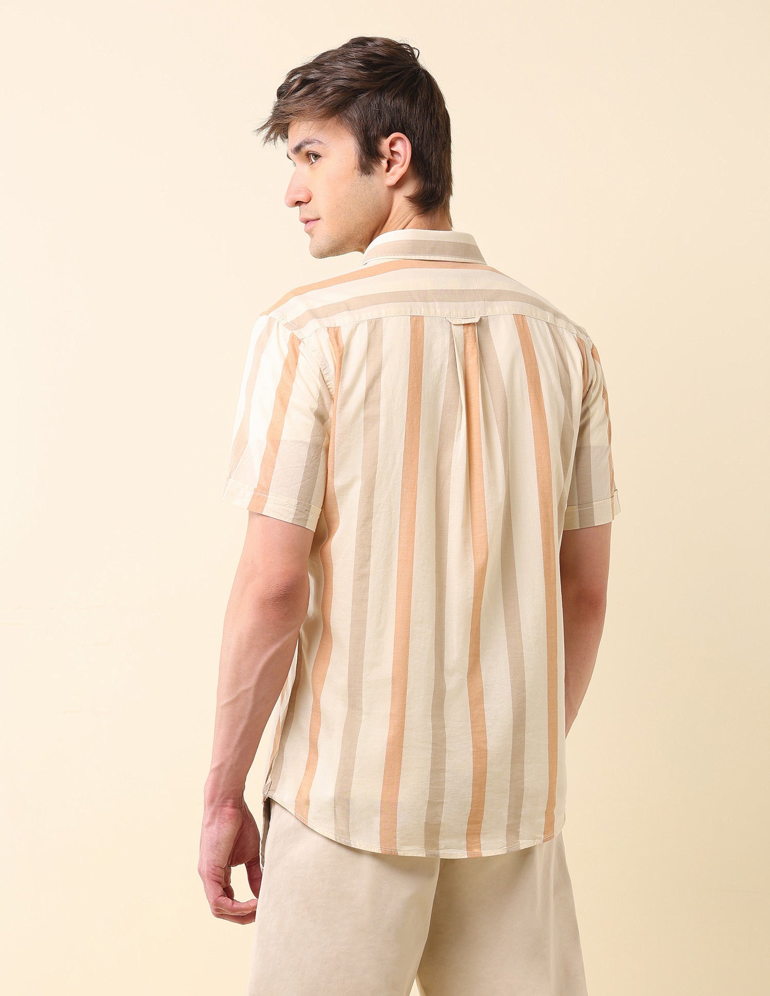 Vertical Striped Poplin Shirt Light Beige - U.S. Polo Assn. India | Large