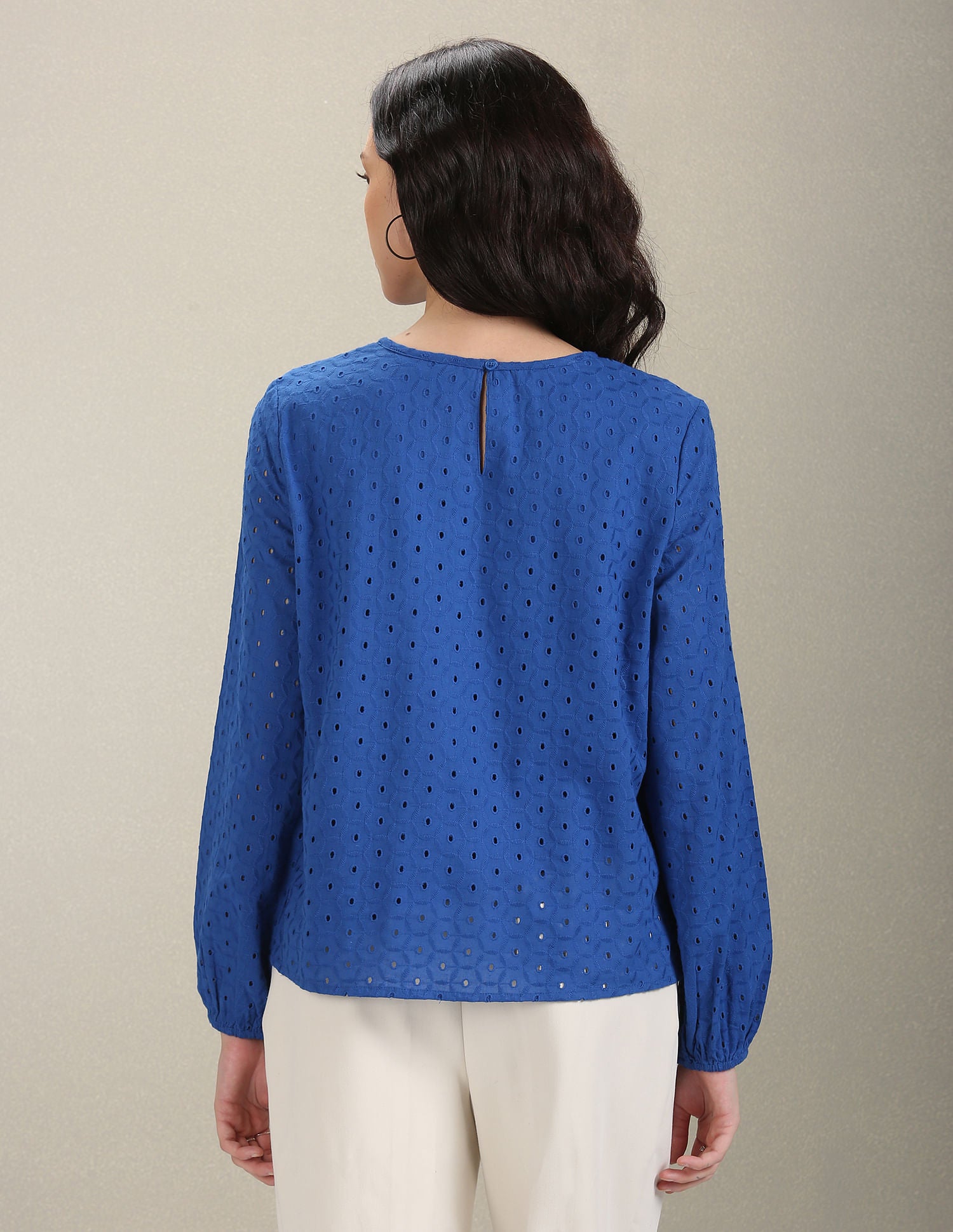 Long Sleeve Schiffli Cotton Top Blue - U.S. Polo Assn. India | Large