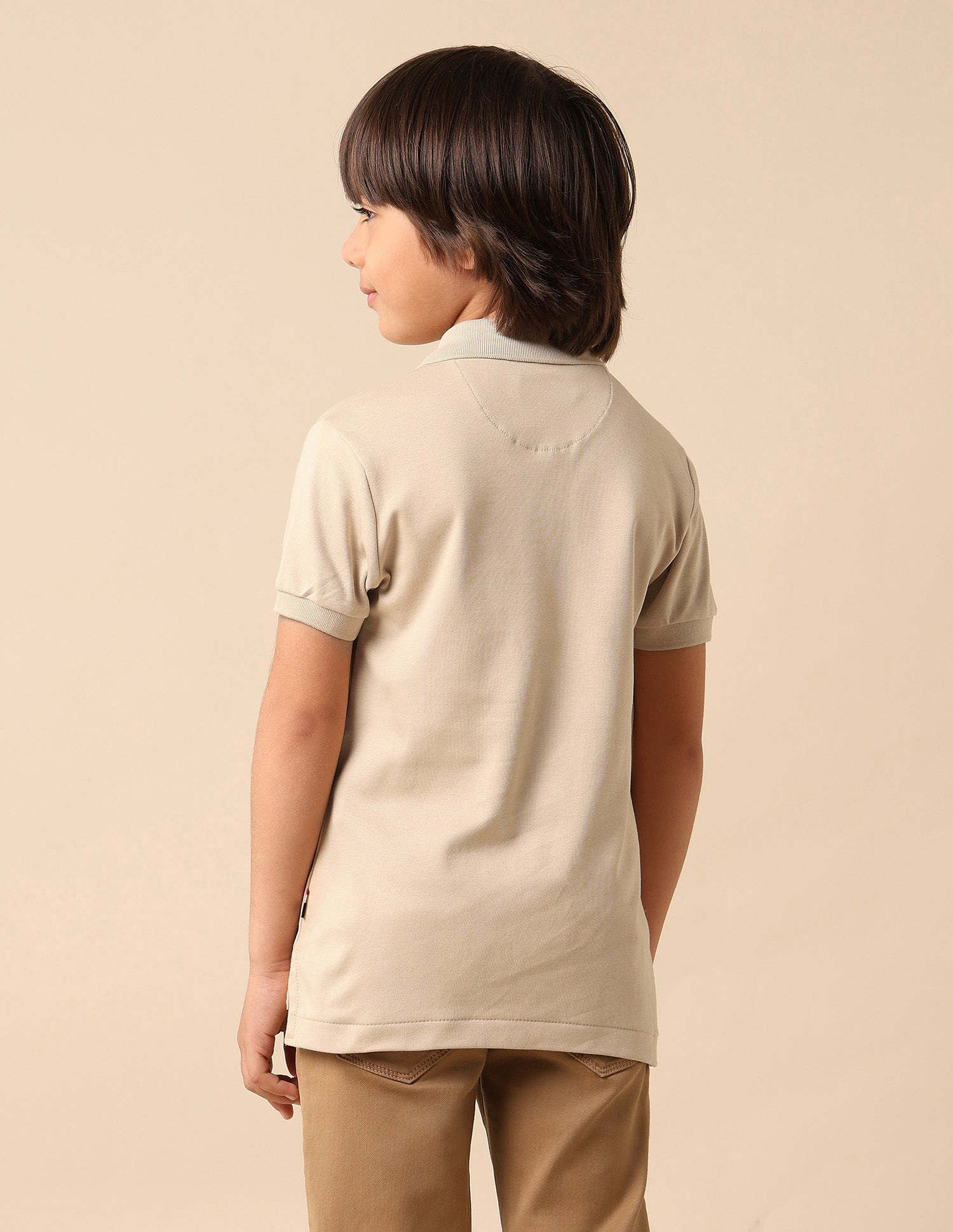 Boys Brand Embroidered Pure Cotton Polo Shirt Beige - U.S. POLO ASSN. | Large