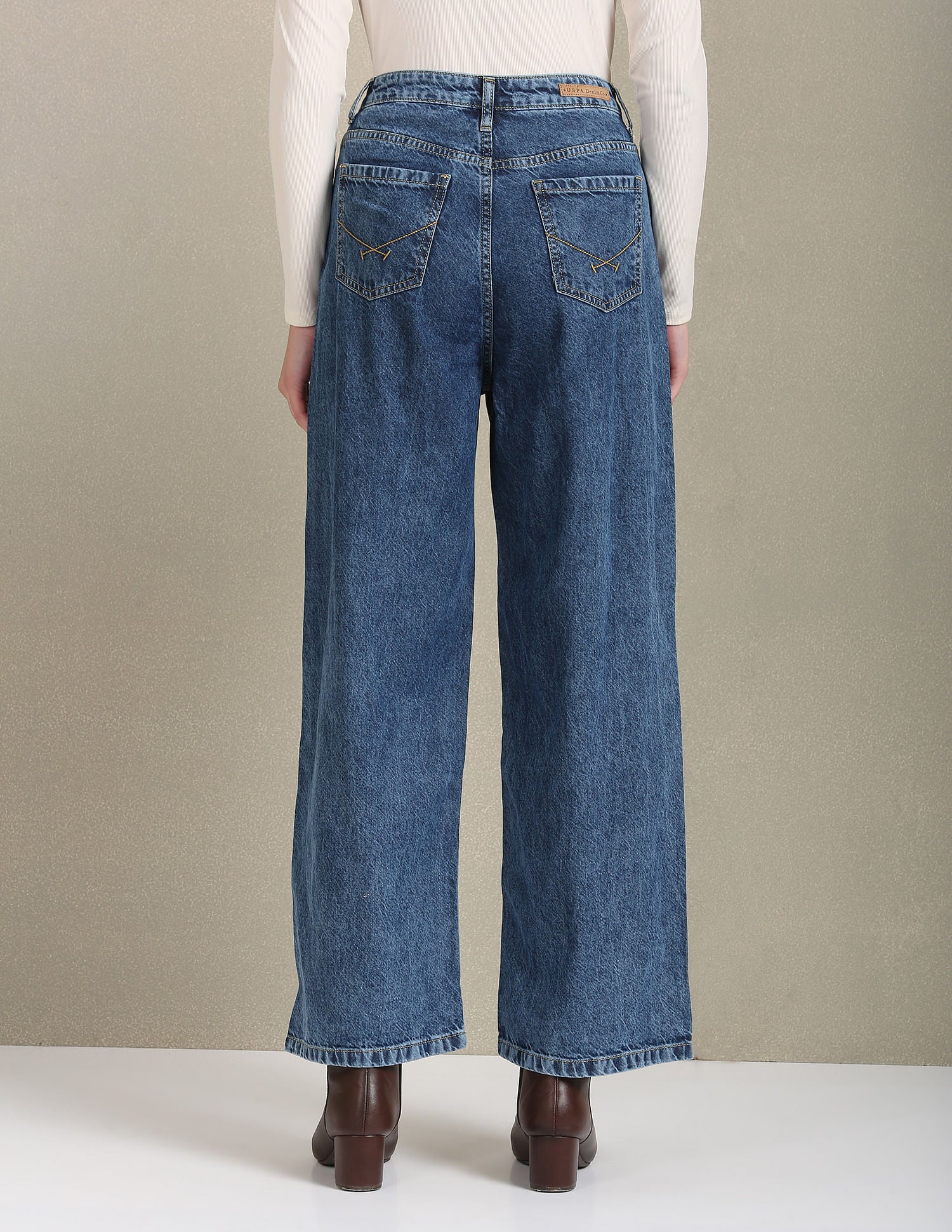 Wide Leg Mid Rise Jeans Blue - U.S. POLO ASSN. | Large