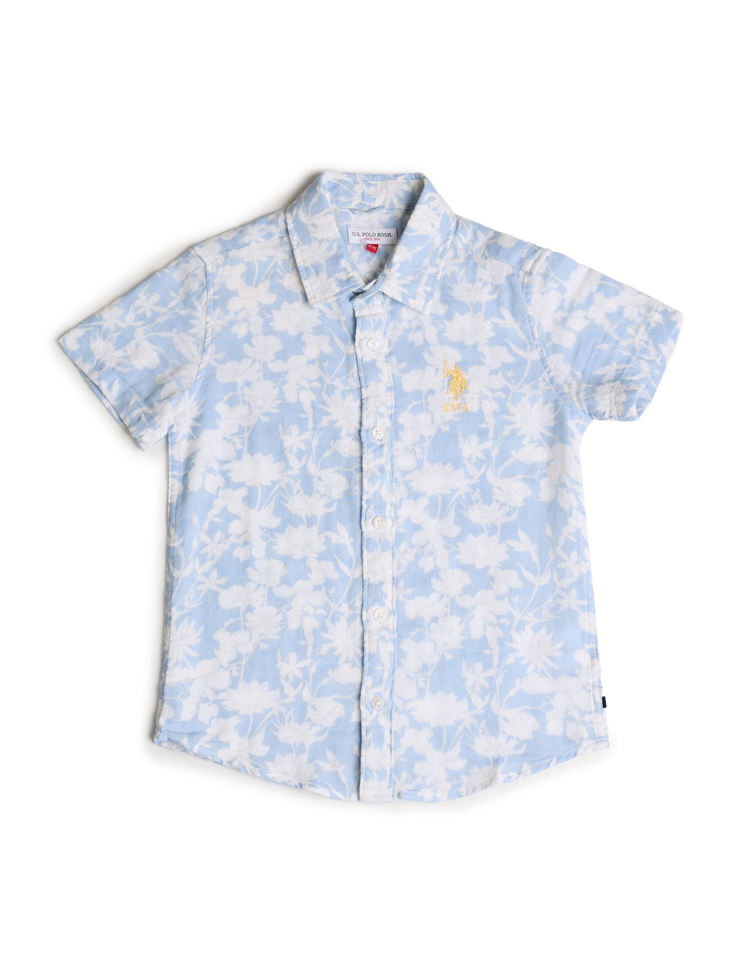 Boys Floral Printed Regular Fit Shirt Light Blue - U.S. POLO ASSN. | Large