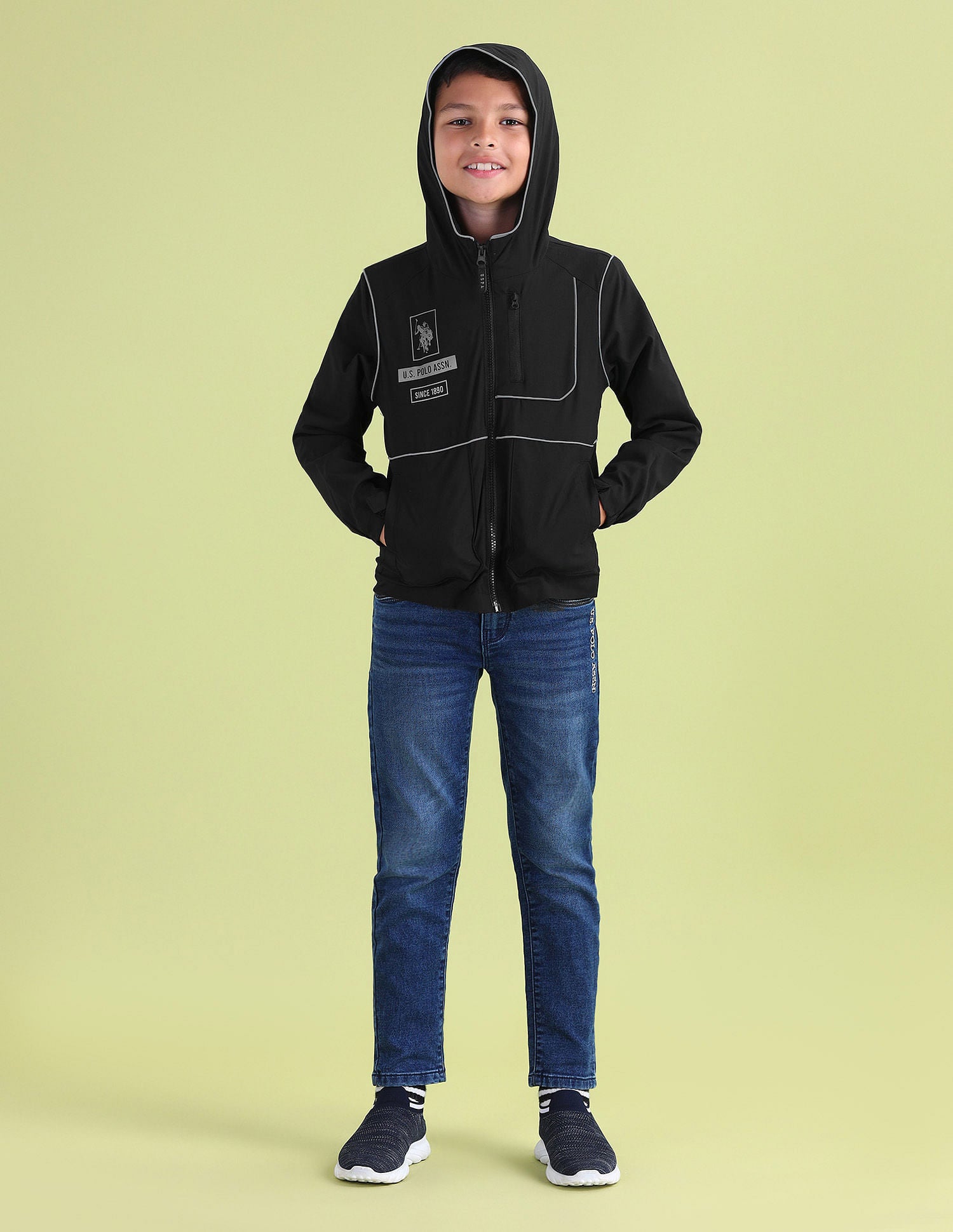 Boys Regular Fit Printed Casual Jacket Black - U.S. POLO ASSN. | Large