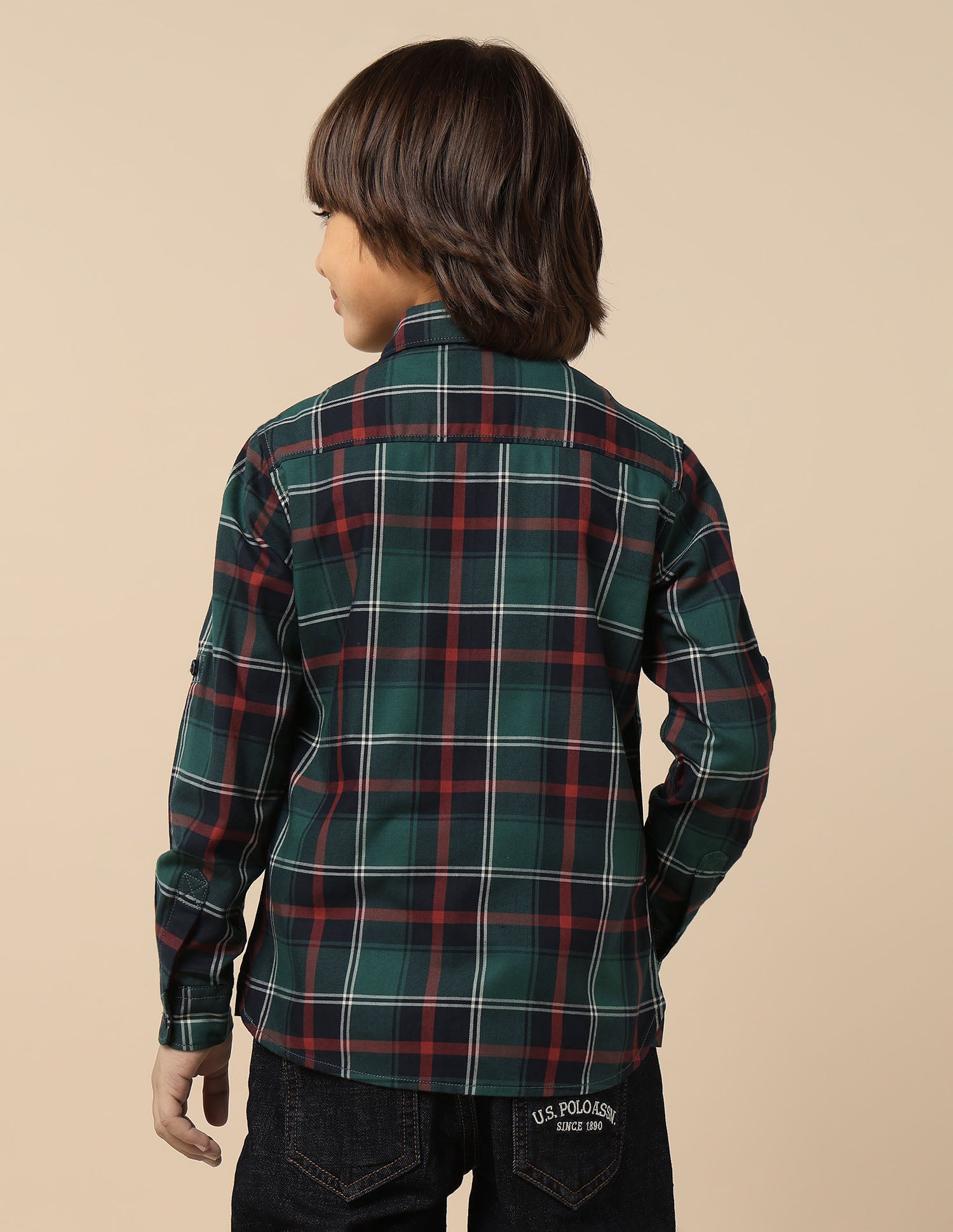 Boys Plaid Checked Twill Shirt Green - U.S. POLO ASSN. | Large