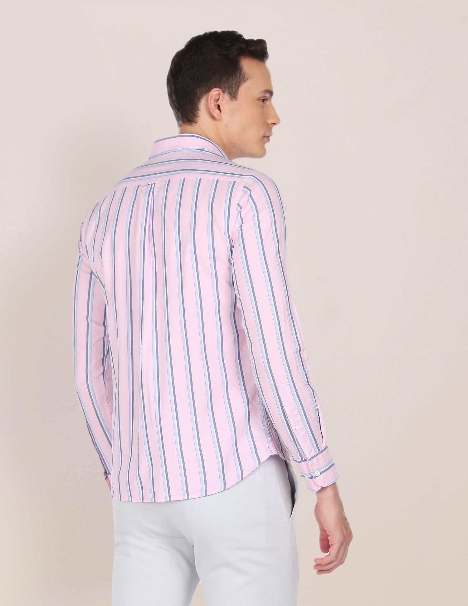 Premium Cotton Striped Casual Shirt Light Pink - U.S. Polo Assn. India | Large