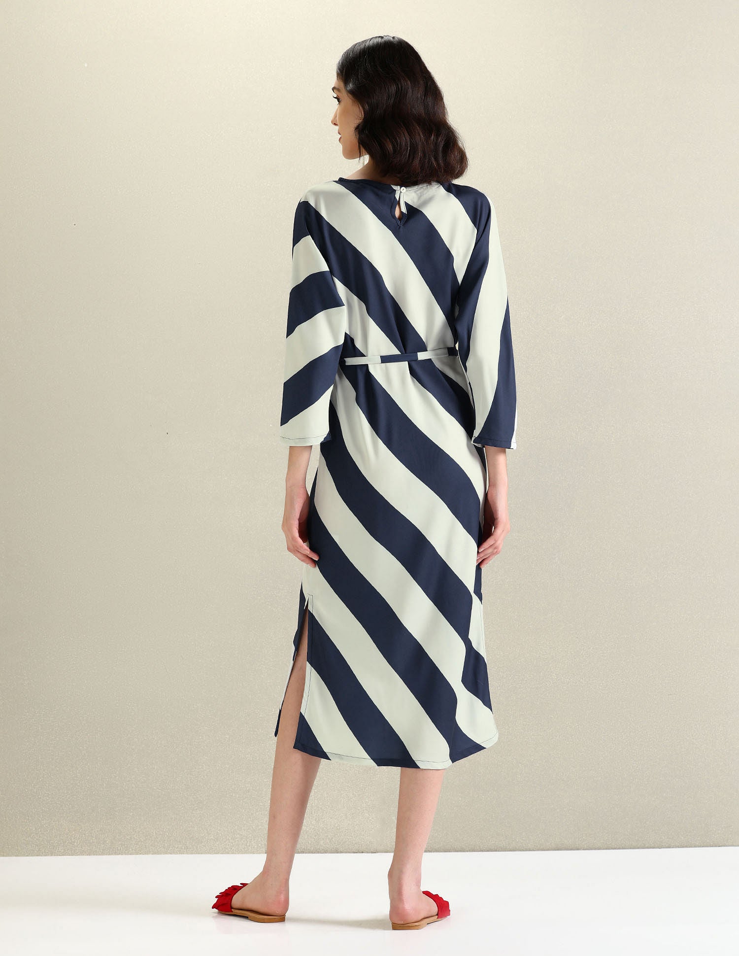 Round Neck Diagonal Stripe Dress Blue - U.S. Polo Assn. India | Large