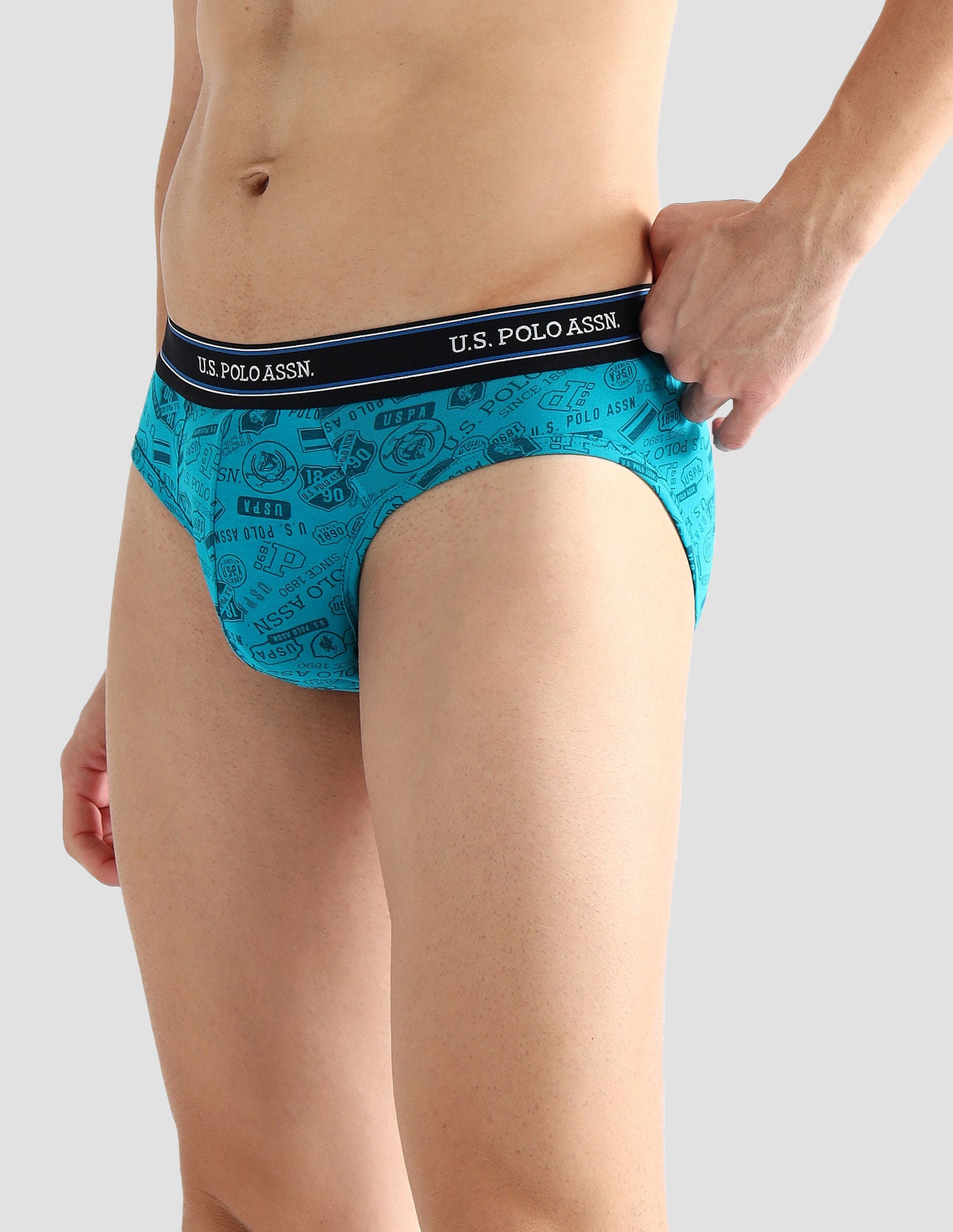 Elasticized Waist Printed I615 Briefs - Pack Of 2 Black and Tile Blue - U.S. POLO ASSN. | Large