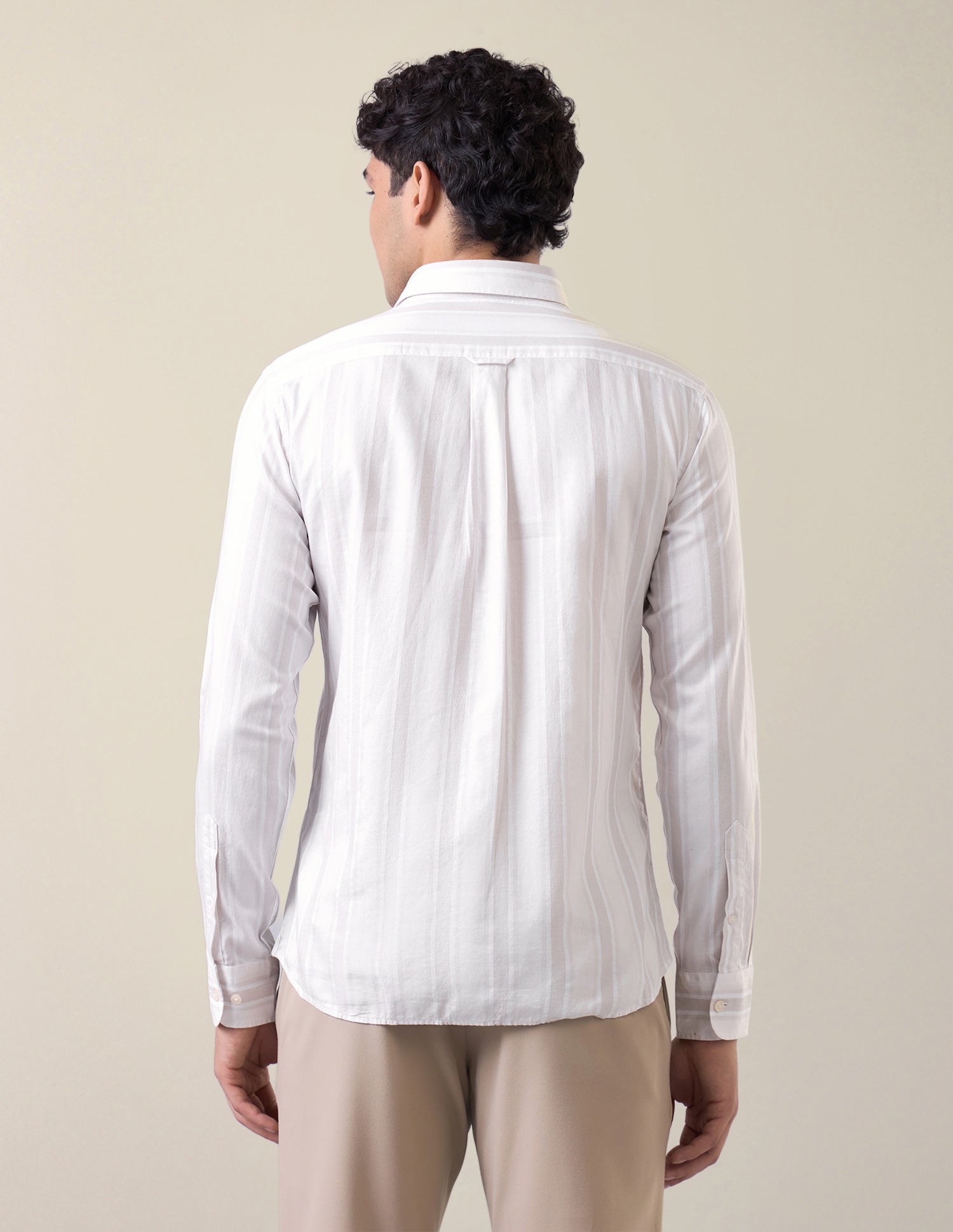 Vertical Striped Tailored Fit Shirt Cream - U.S. Polo Assn. India | Large