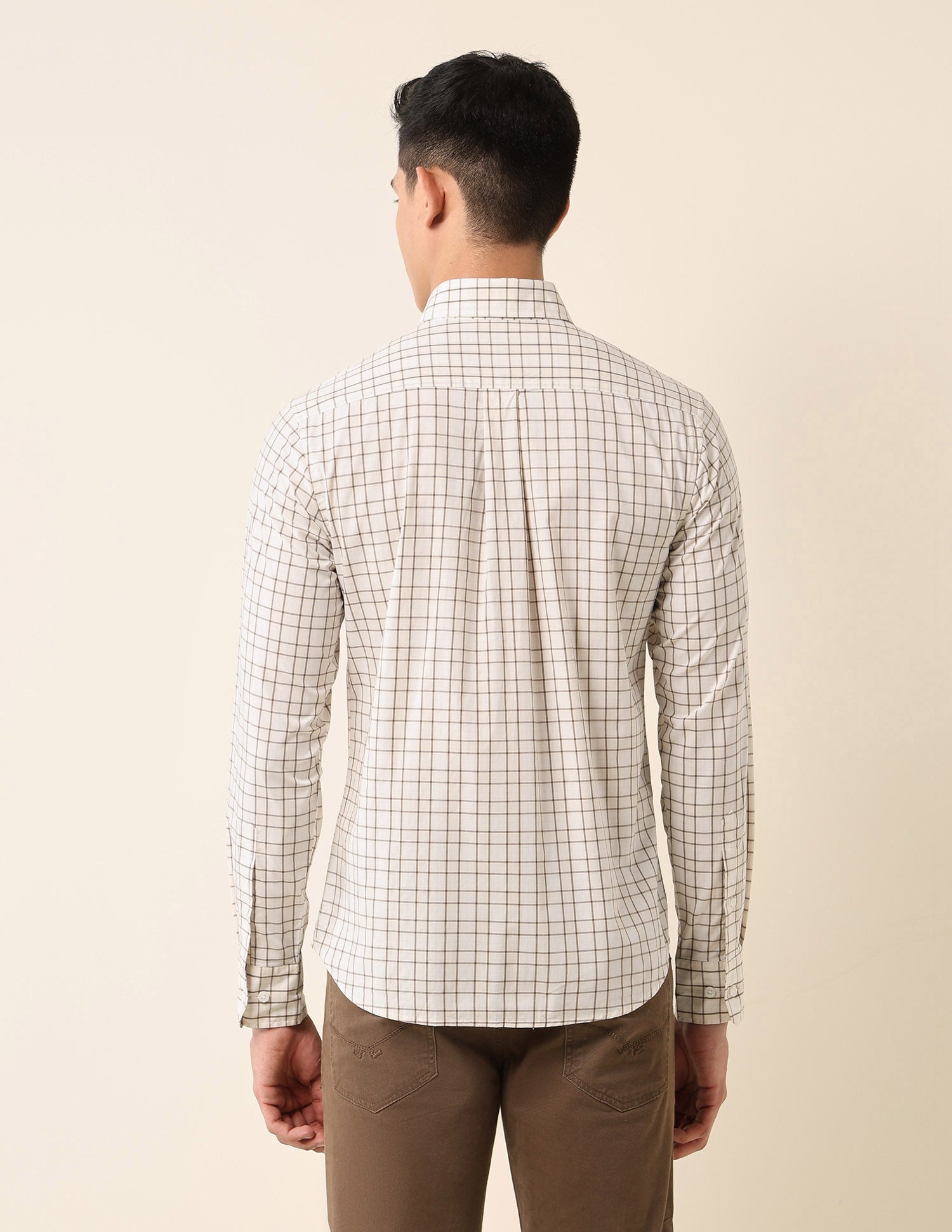 Tailored Fit Graph Checked Shirt Beige - U.S. Polo Assn. India | Large