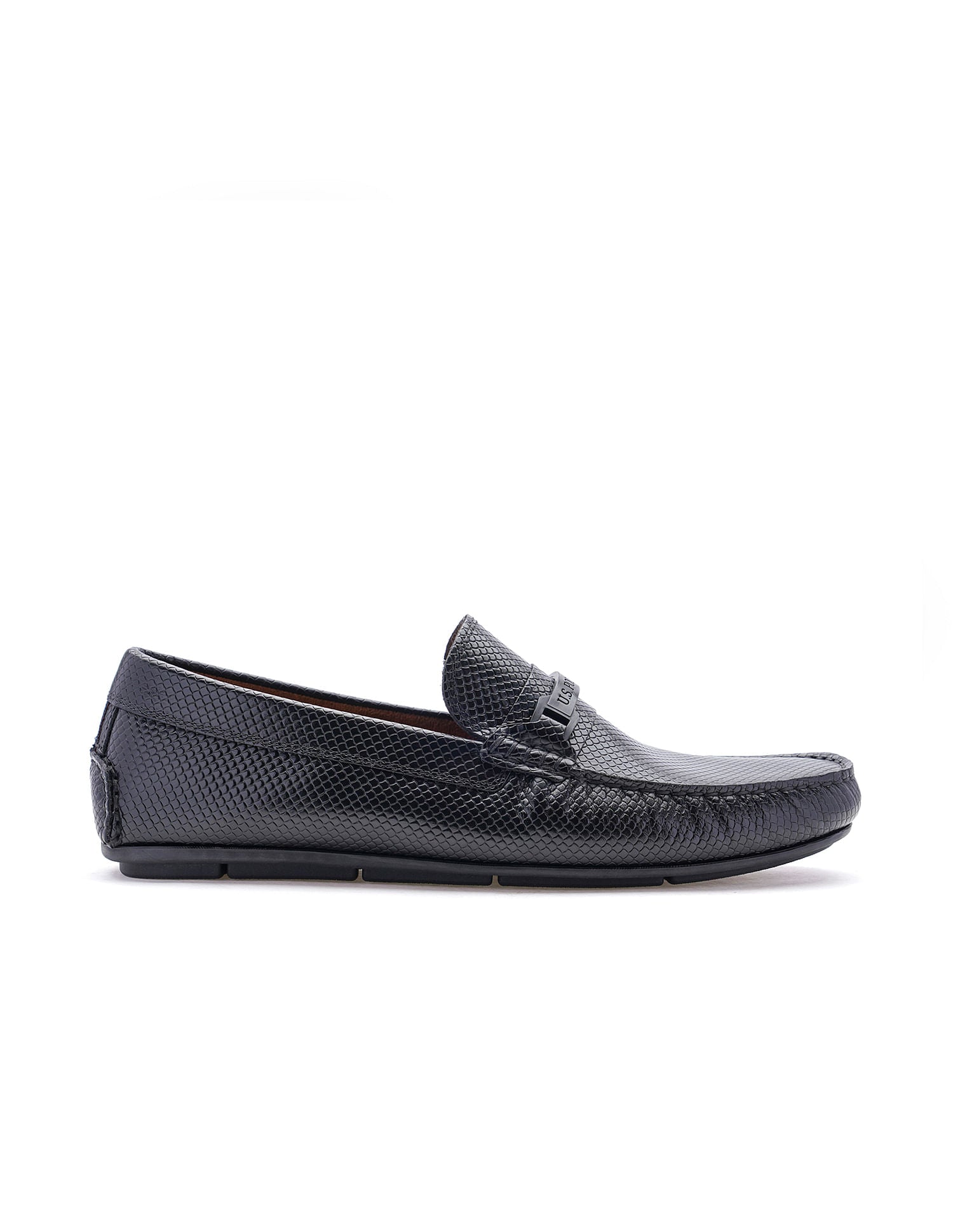 Men Textured Leather Terren Loafers Black - U.S. Polo Assn. India | Large