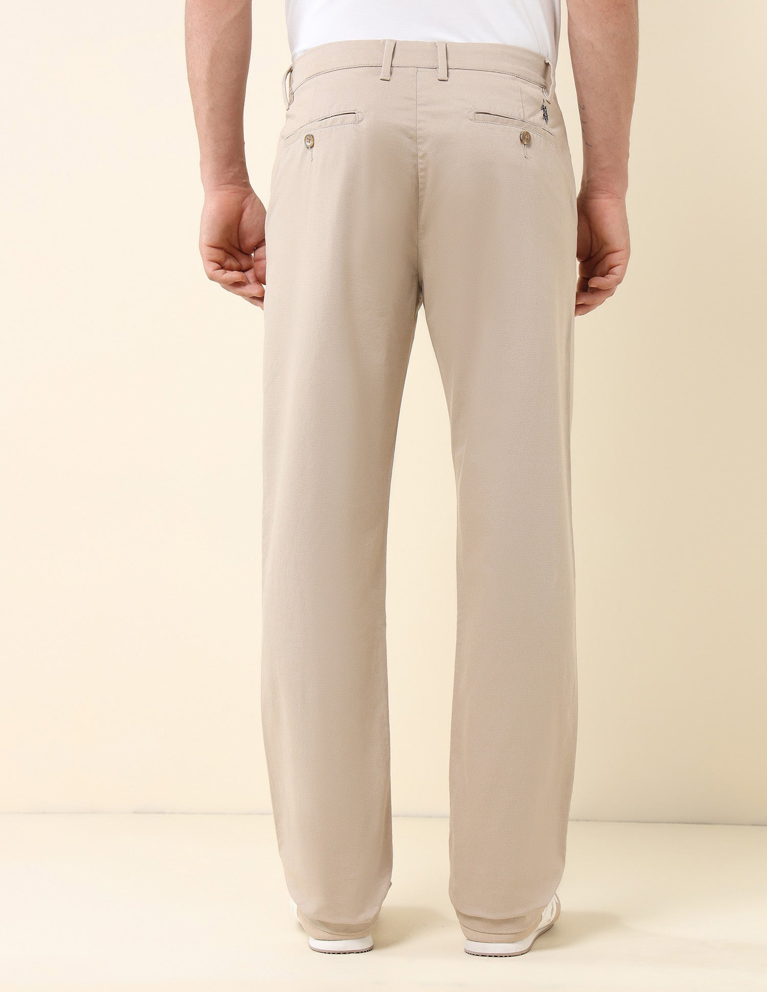 Riley Straight Fit Satin Print Trousers Beige - U.S. Polo Assn. India | Large