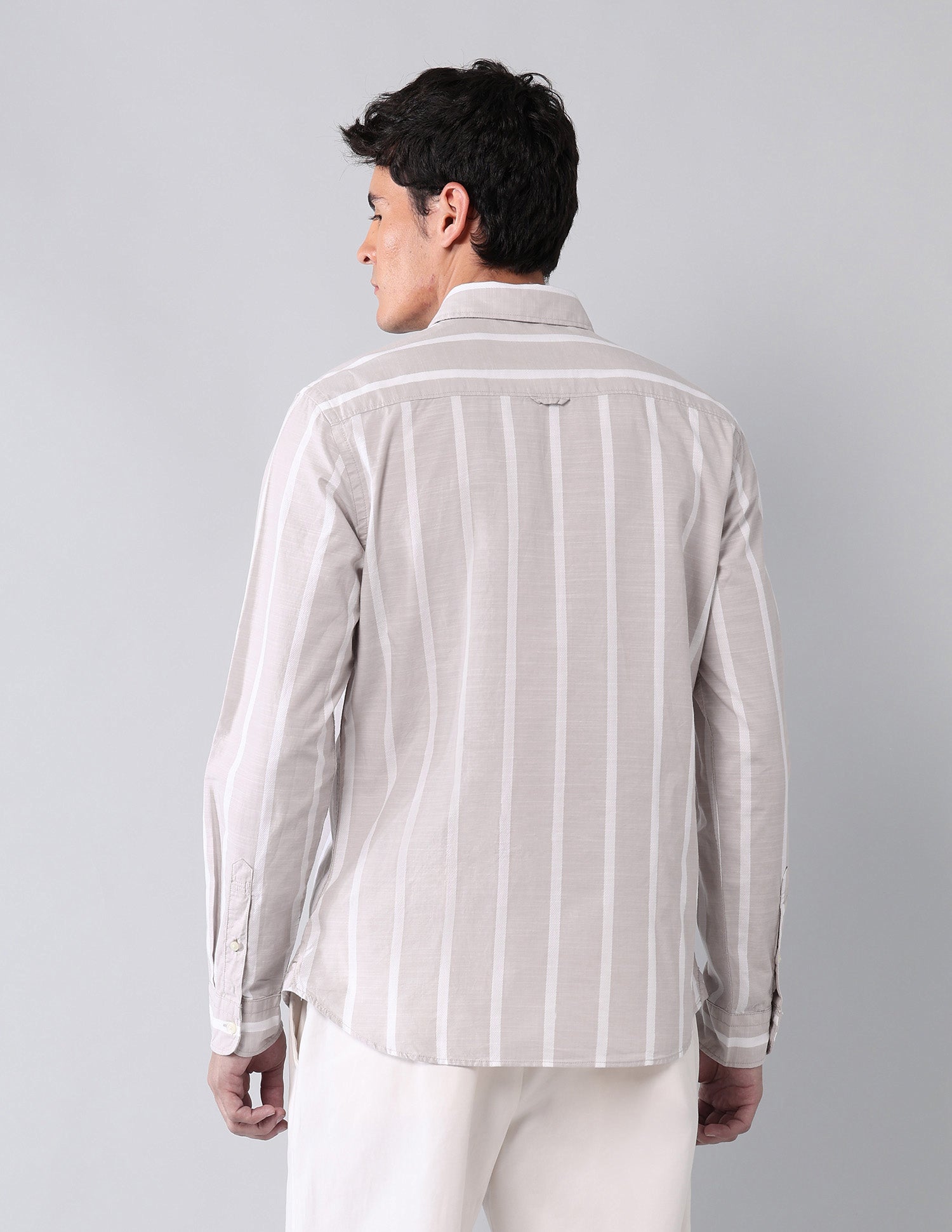Vertical Striped Pure Cotton Shirt Khaki - U.S. Polo Assn. India | Large