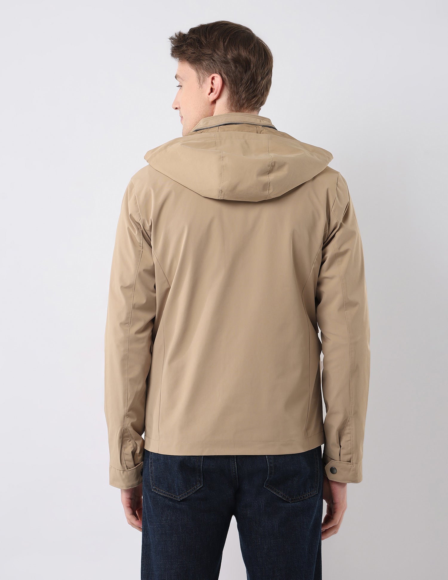 Solid Regular Fit Detachable Hood Jacket Camel - U.S. Polo Assn. India | Large