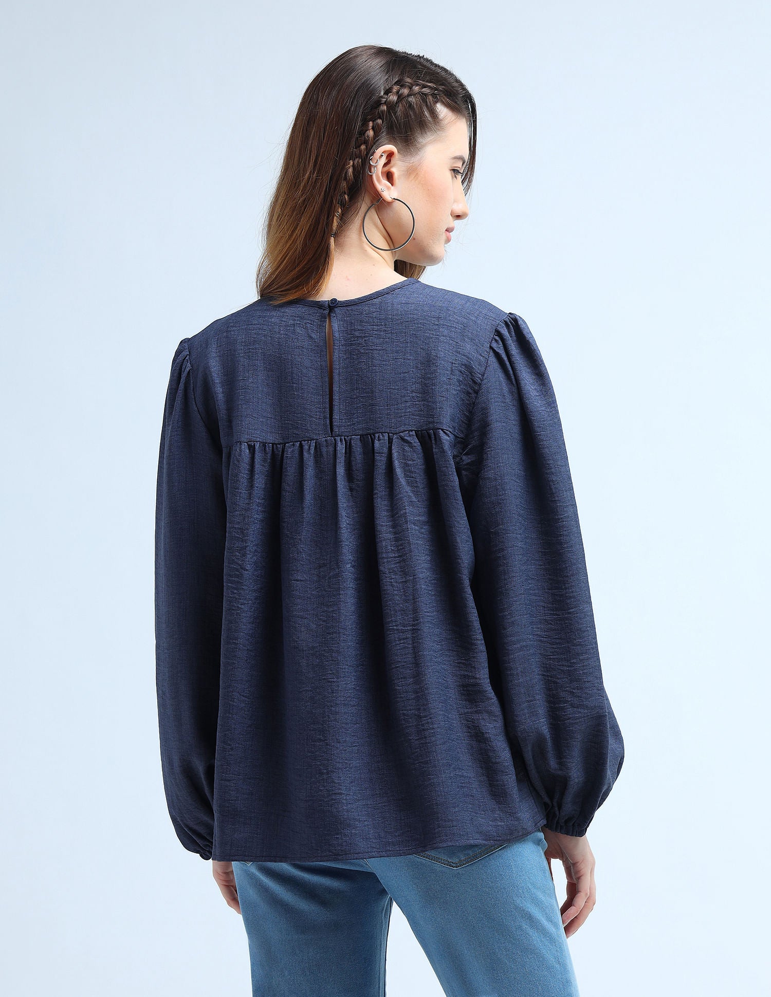 Loose Fit Yoke Embroidered Top Blue - U.S. POLO ASSN. | Large