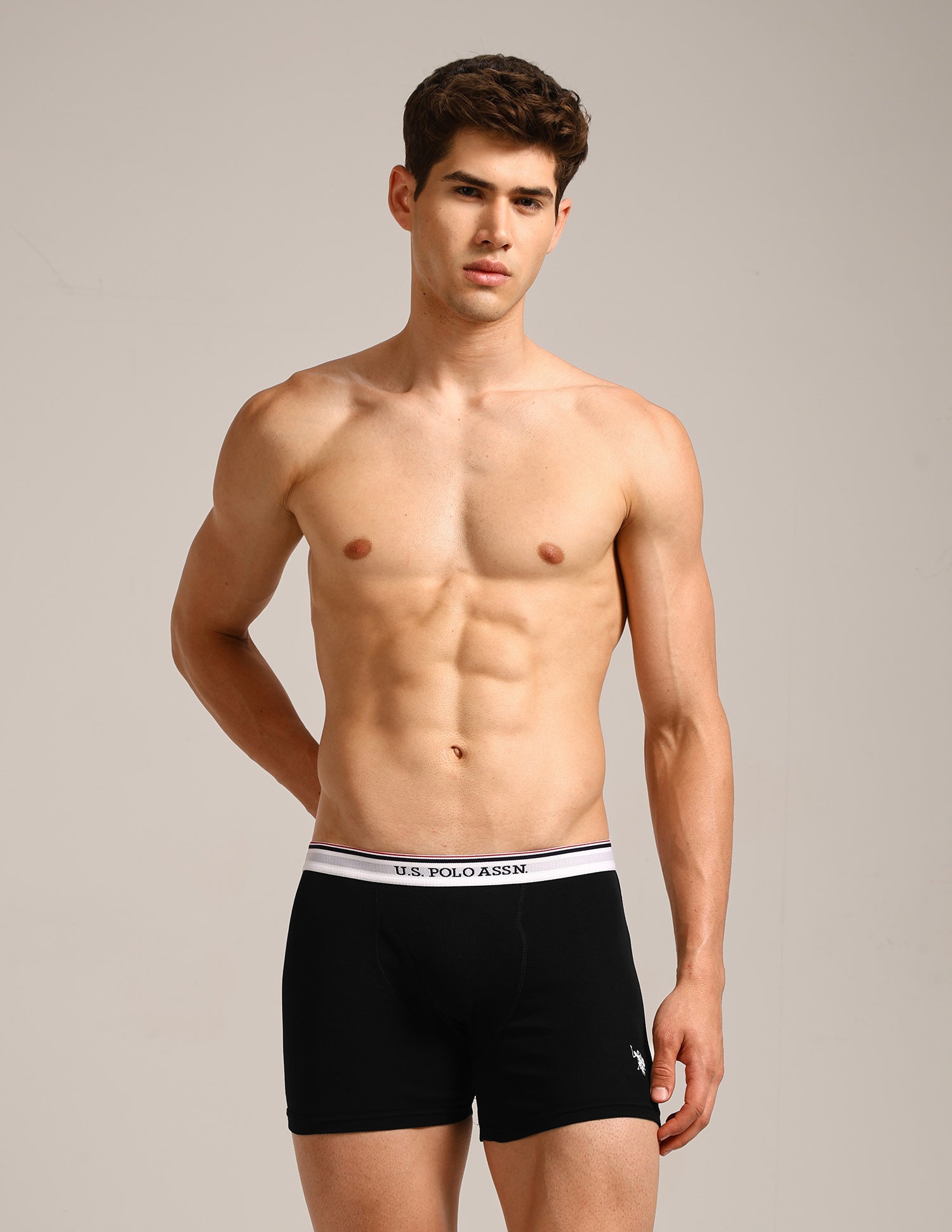 Mid Rise Solid 1667 Trunks - Pack Of 3 Black, Grey Melange and Navy - U.S. Polo Assn. India | Large