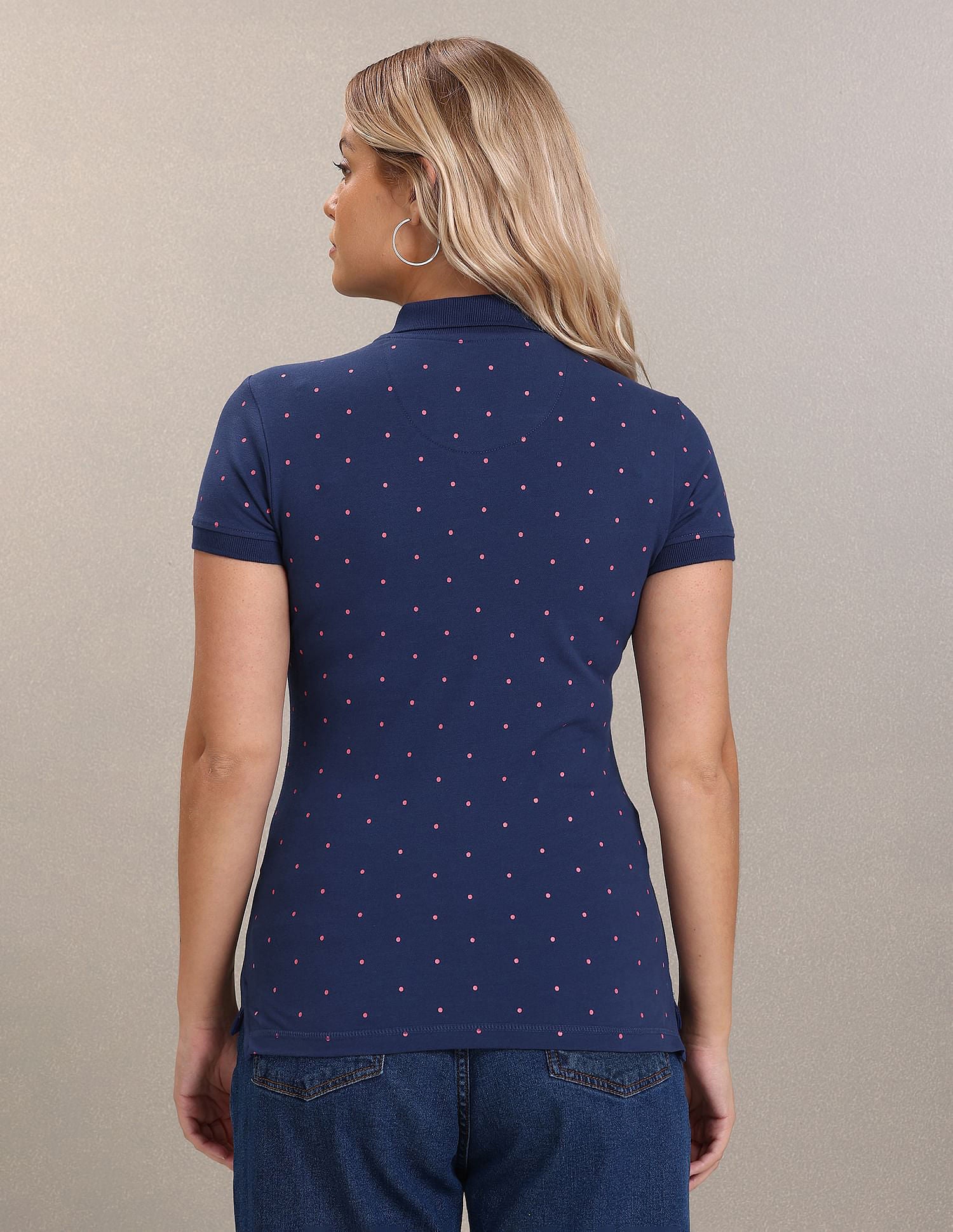 Polka Dot Print Pique Polo Shirt Navy - U.S. POLO ASSN. | Large