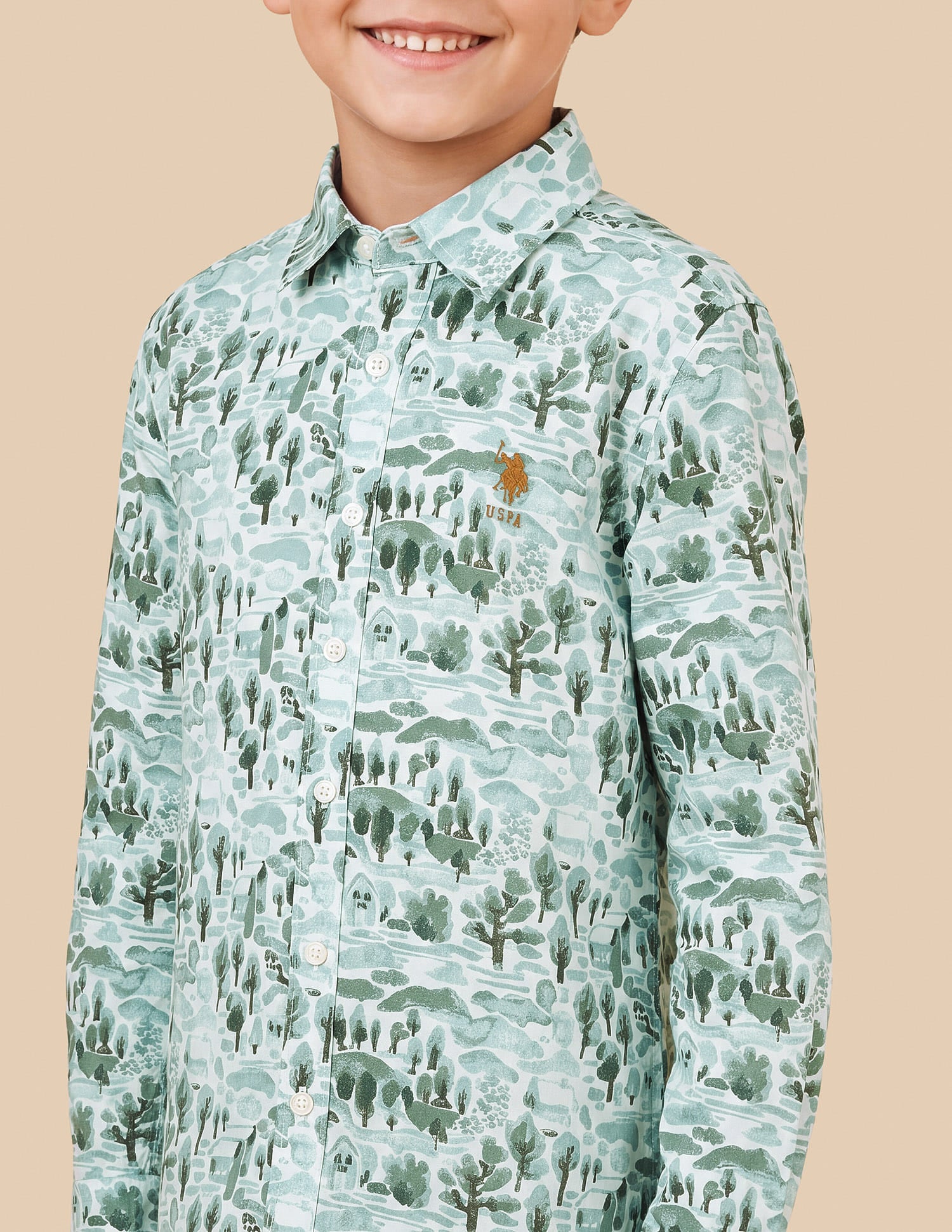 All-Over Printed Twill Shirt Green - U.S. Polo Assn. India | Large