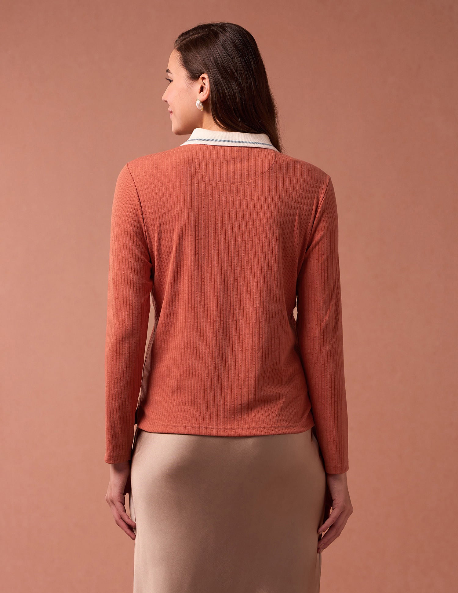 Textured Contrast Collar Polo Shirt Rust - U.S. POLO ASSN. | Large