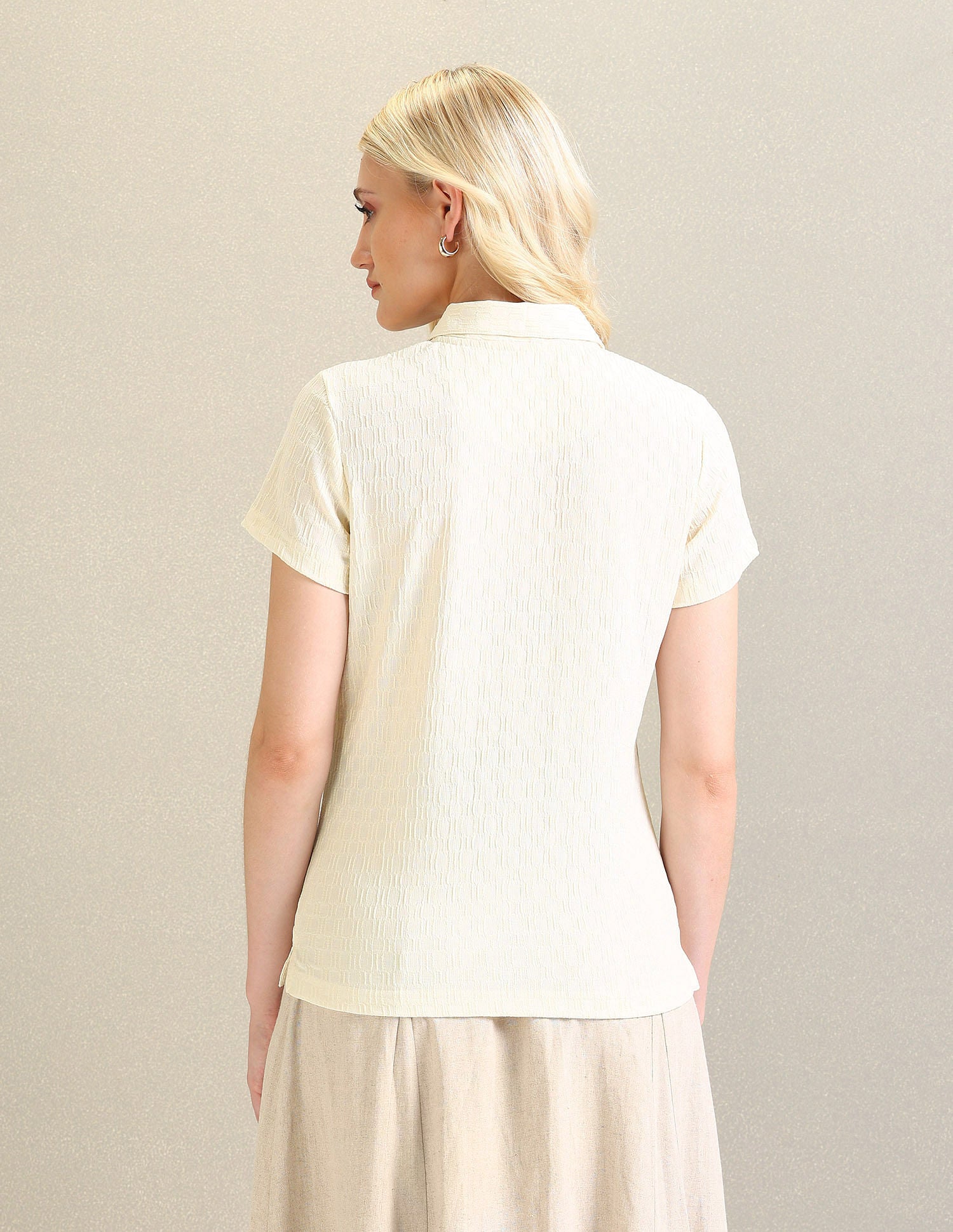 Ribbed Collar Textured Polo Shirt Cream - U.S. POLO ASSN. | Large