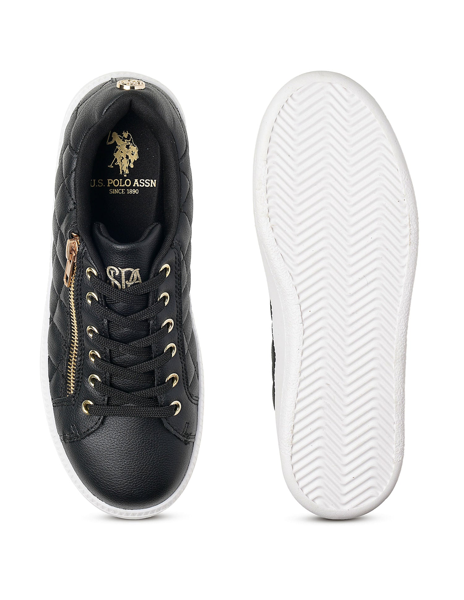 Women Textured Gabriella Metallic Logo Sneakers Black - U.S. POLO ASSN. | Large