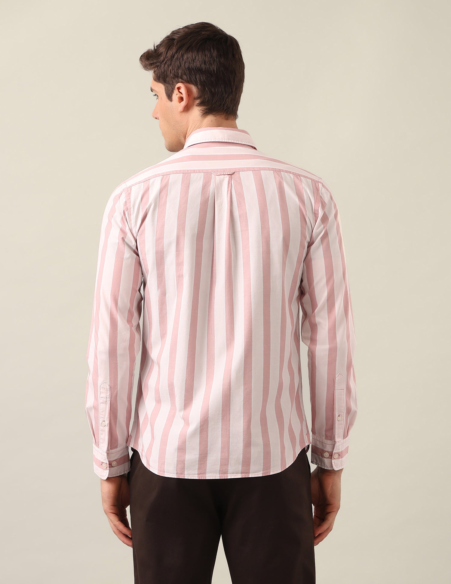 Tailored Fit Vertical Striped Shirt Peach - U.S. Polo Assn. India | Large