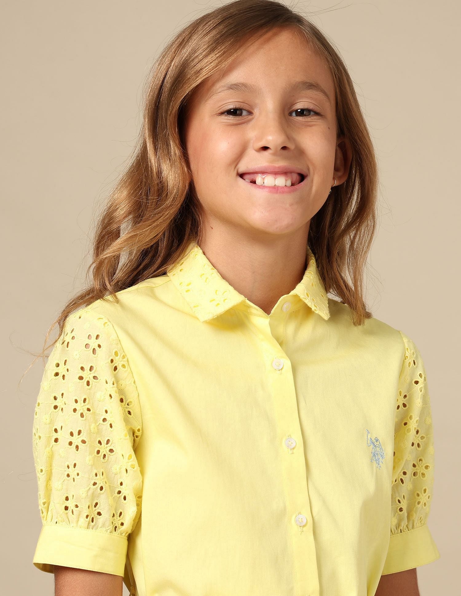 Girls Schiffli Shirt Dress Yellow - U.S. POLO ASSN. | Large