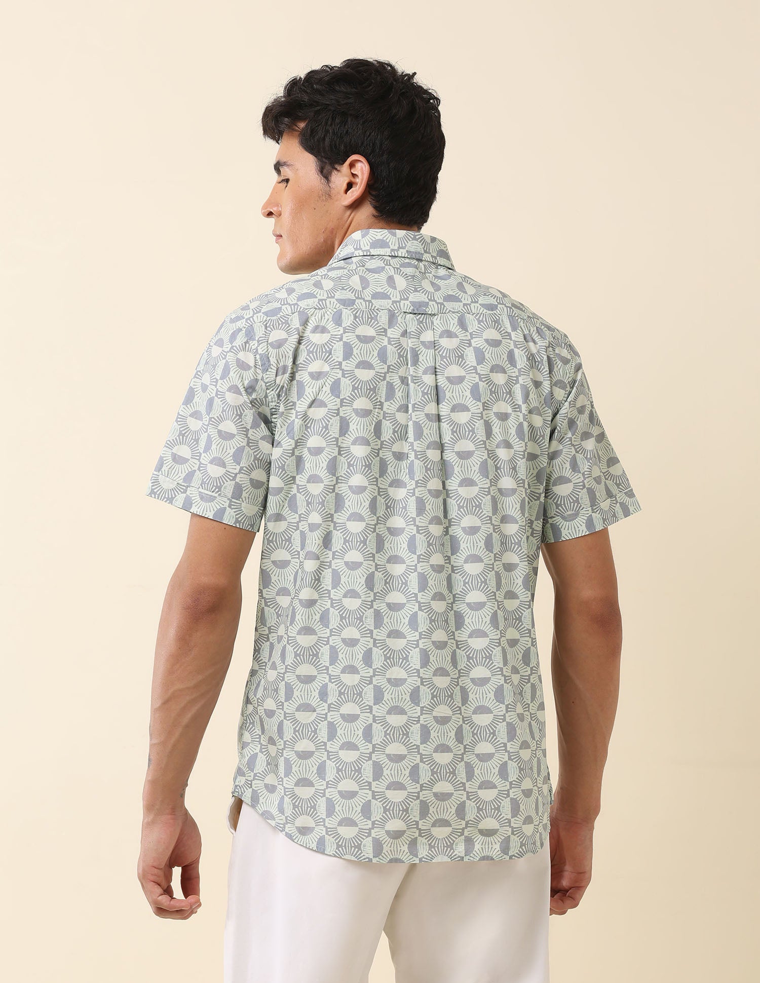 Tailored Fit Geometric Printed Shirt Grey - U.S. Polo Assn. India | Large