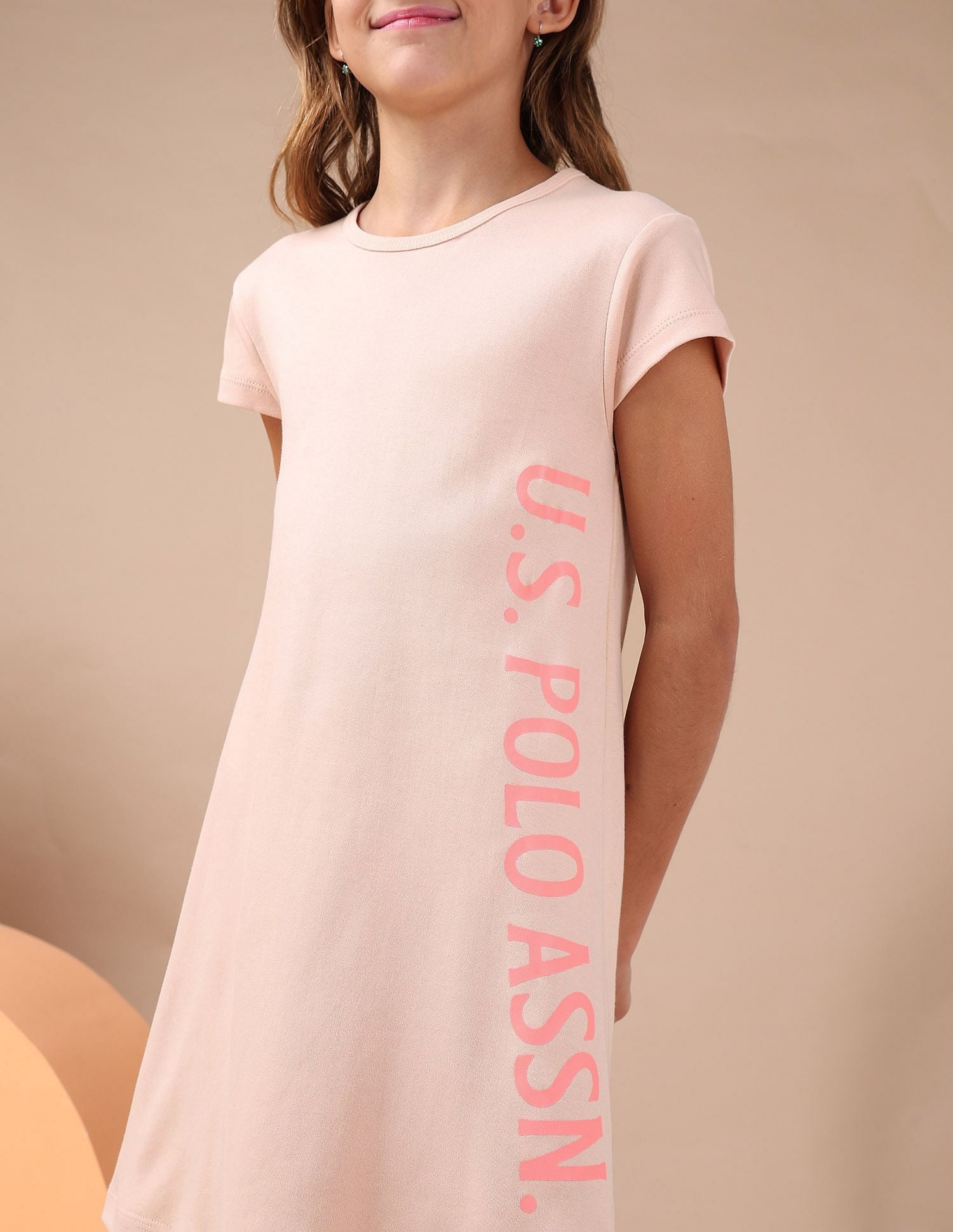 Girls Brand Printed A Line Dress Beige - U.S. POLO ASSN. | Large