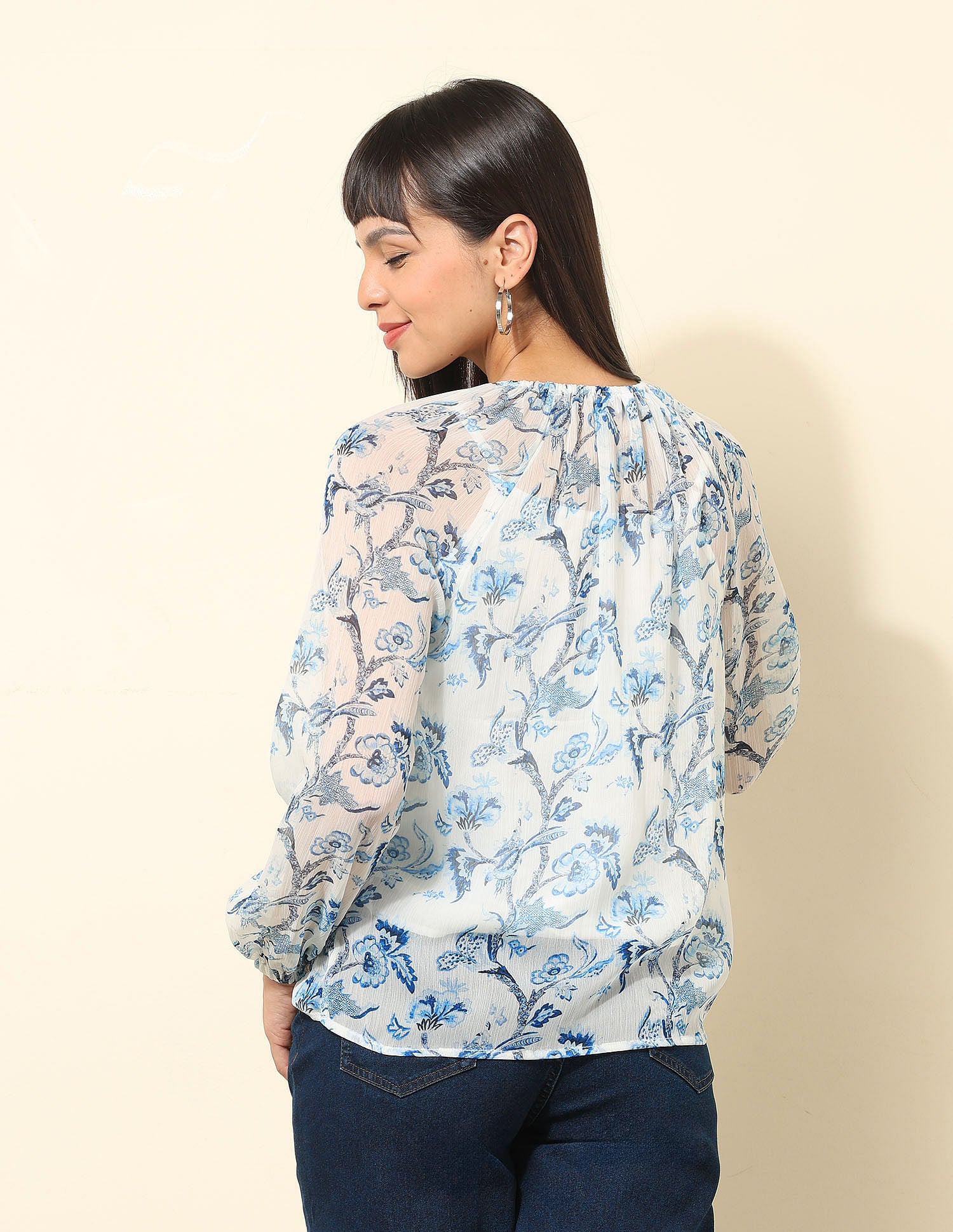 Chiffon Sheer Floral Printed Top Multi - U.S. POLO ASSN. | Large