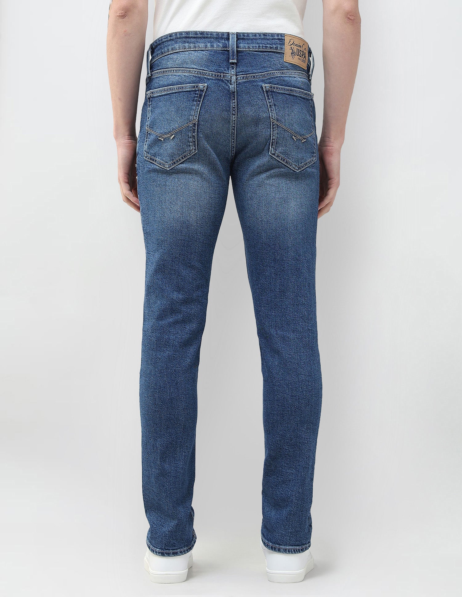 Whiskered Brandon Slim Tapered Fit Jeans Mid Blue - U.S. Polo Assn. India | Large